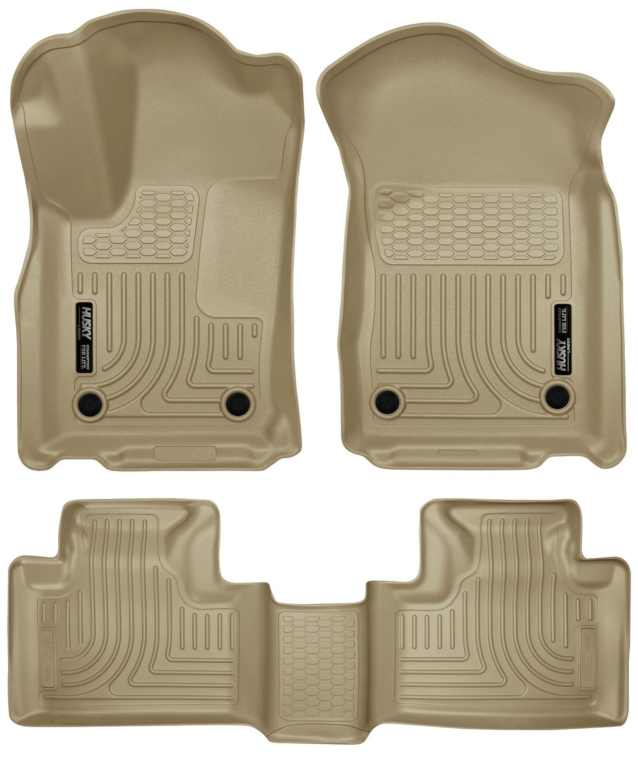 Weatherbeater Husky Liners Floor Mats | Fits 2016-2026 Dodge Durango & 2016-2021 Jeep Grand Cherokee & 2022 Jeep Grand Cherokee WK | Front & 2nd Row, 3-pc Tan - 99153