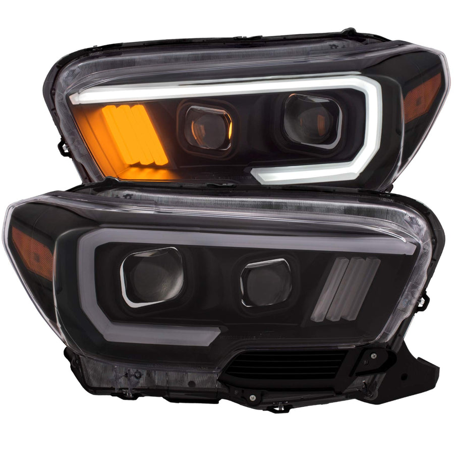 Anzo USA Projector Headlight Set 111377 Plank Style Design Black w/Amber Lens w/Halogen DRL