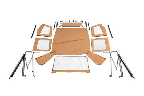 Complete Soft Top for Jeep Wrangler YJ RAMPAGE PRODUCTS | Clear Windows, Includes Frame and Hardware, Vinyl, Spice Denim | 68117 | Fits 1975-1986 Jeep CJ7 / 1988-1995 Wrangler YJ with Soft Upper Doors