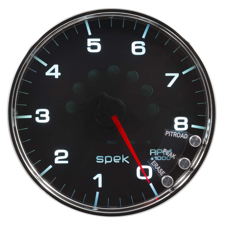 Auto Meter Gauge P23831, Tachometer, 5", 8K RPM, W/Shift Light & Peak Mem, Black/Chrome, Spek-Pro