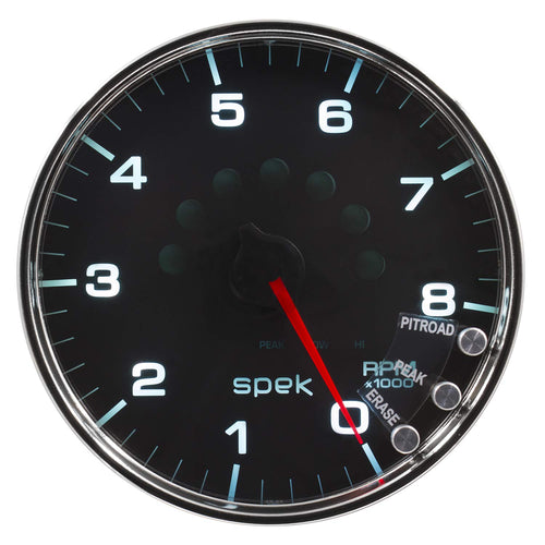 Auto Meter Gauge P23831, Tachometer, 5", 8K RPM, W/Shift Light & Peak Mem, Black/Chrome, Spek-Pro