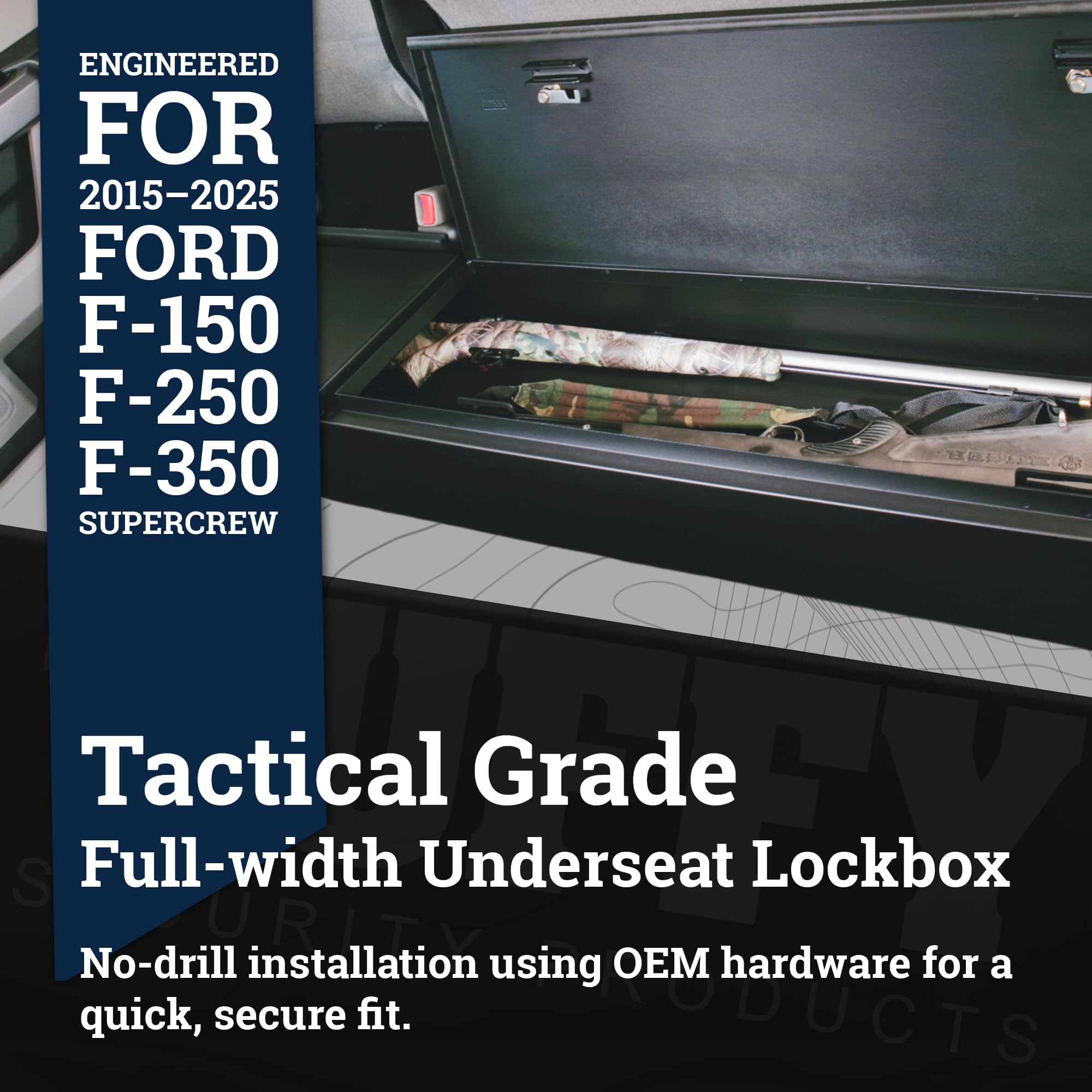 Tuffy Under-Seat Full-Width Lockbox for Ford F-150, F-250, and F-350 SuperCrew (2015–2025), Heavy-Duty Steel Rear Seat Security Safe with Pry-Guard Lock, Weather-Resistant, Quick No-Drill Install