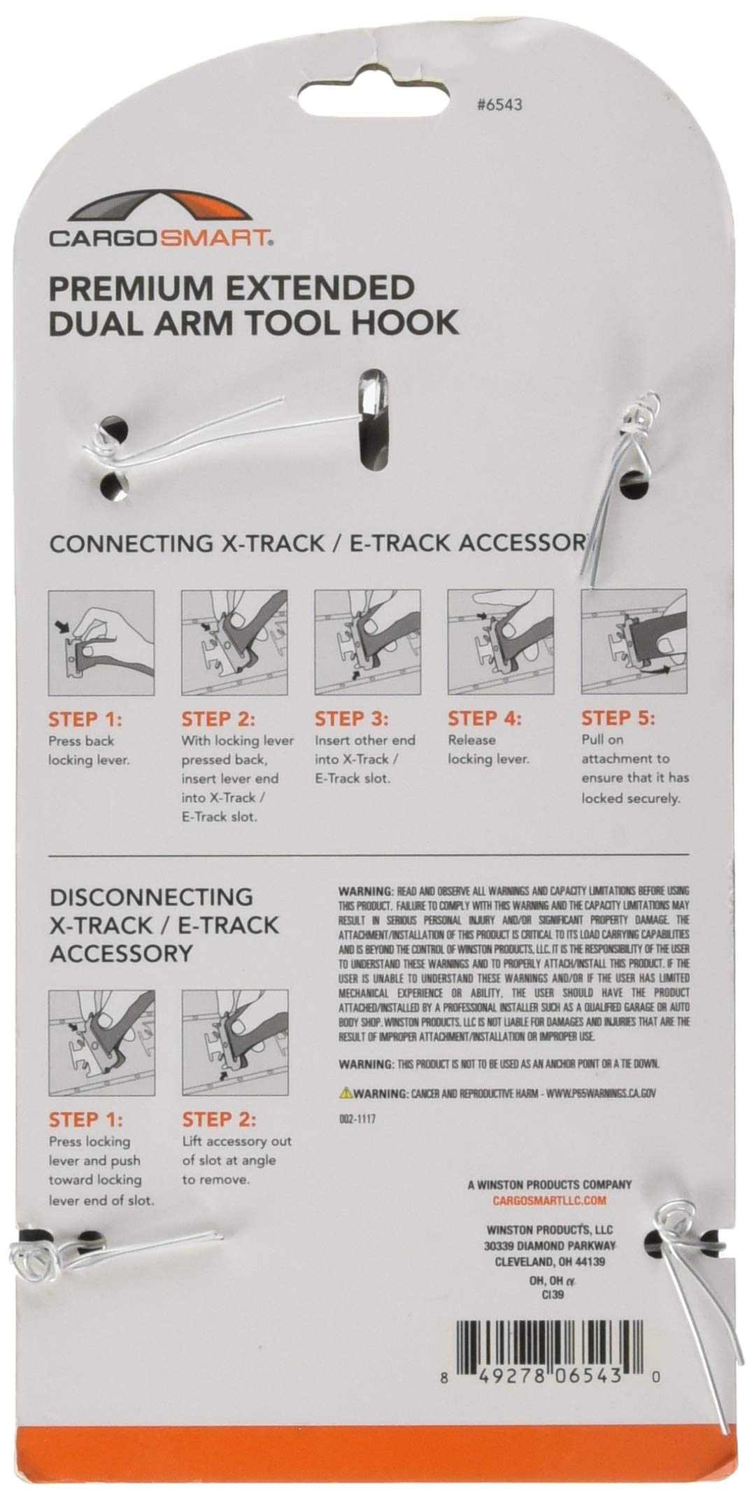 Extended CARGOSMART Dual Arm Tool Hook - Grey Powder Coat 1 Pk