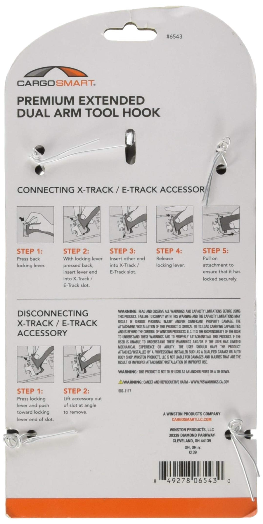 Extended CARGOSMART Dual Arm Tool Hook - Grey Powder Coat 1 Pk