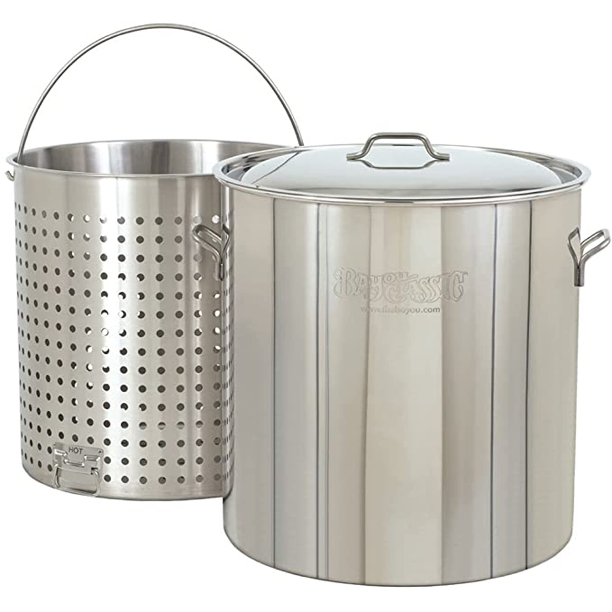 Bayou Classic 1122 Stainless 122-qt Bayou Boiler w/Basket Includes Heavy Welded Handles Perforated Stainless Basket Perfect For Large Batch Cooking of Crawfish Crabs Shrimp Lobster And More