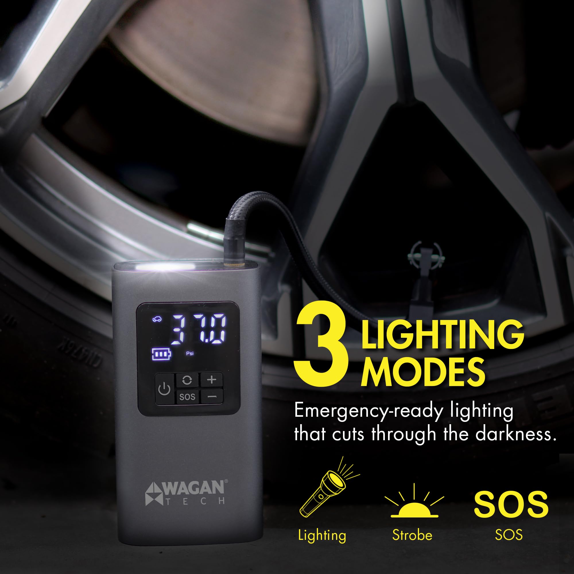 Wagan Cordless EL7317 Air Tire Inflator, 150PSI Portable Air Pump with Auto Shut-Off LED Light Handheld Air Compressor for Car, Bicycle, Motorcycle, Ball