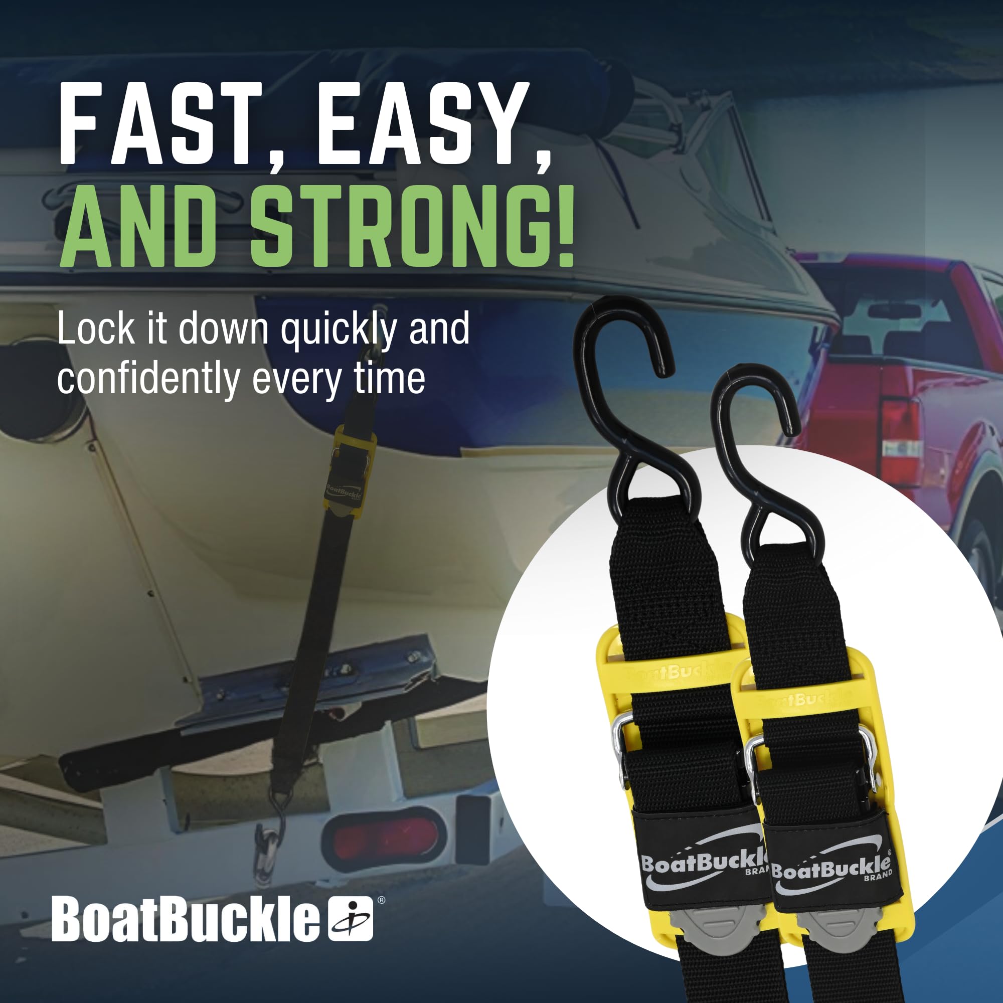 Kwik-Lok BoatBuckle Pro Series Transom Tie-Down (2-Inch x 2-Feet, Black), Pack of 2