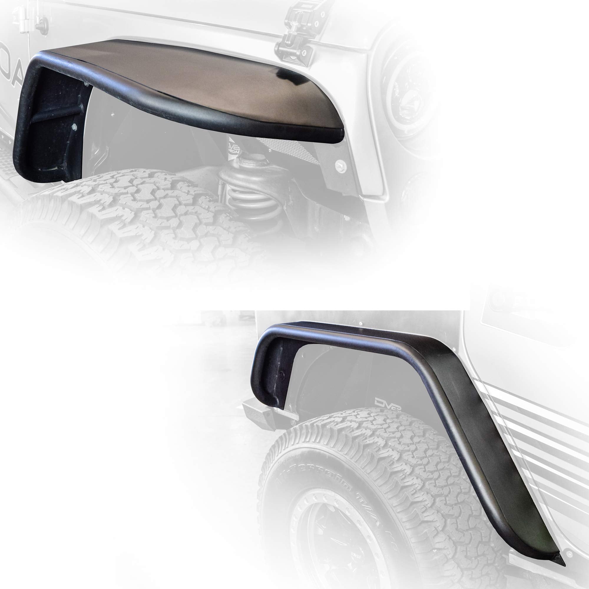 Fender Flare Set DV8 Offroad | fits 2007-2018 Jeep Wrangler JK | Steel Construction | Flat Top Design | Tubular Edge | Complete Set of 4