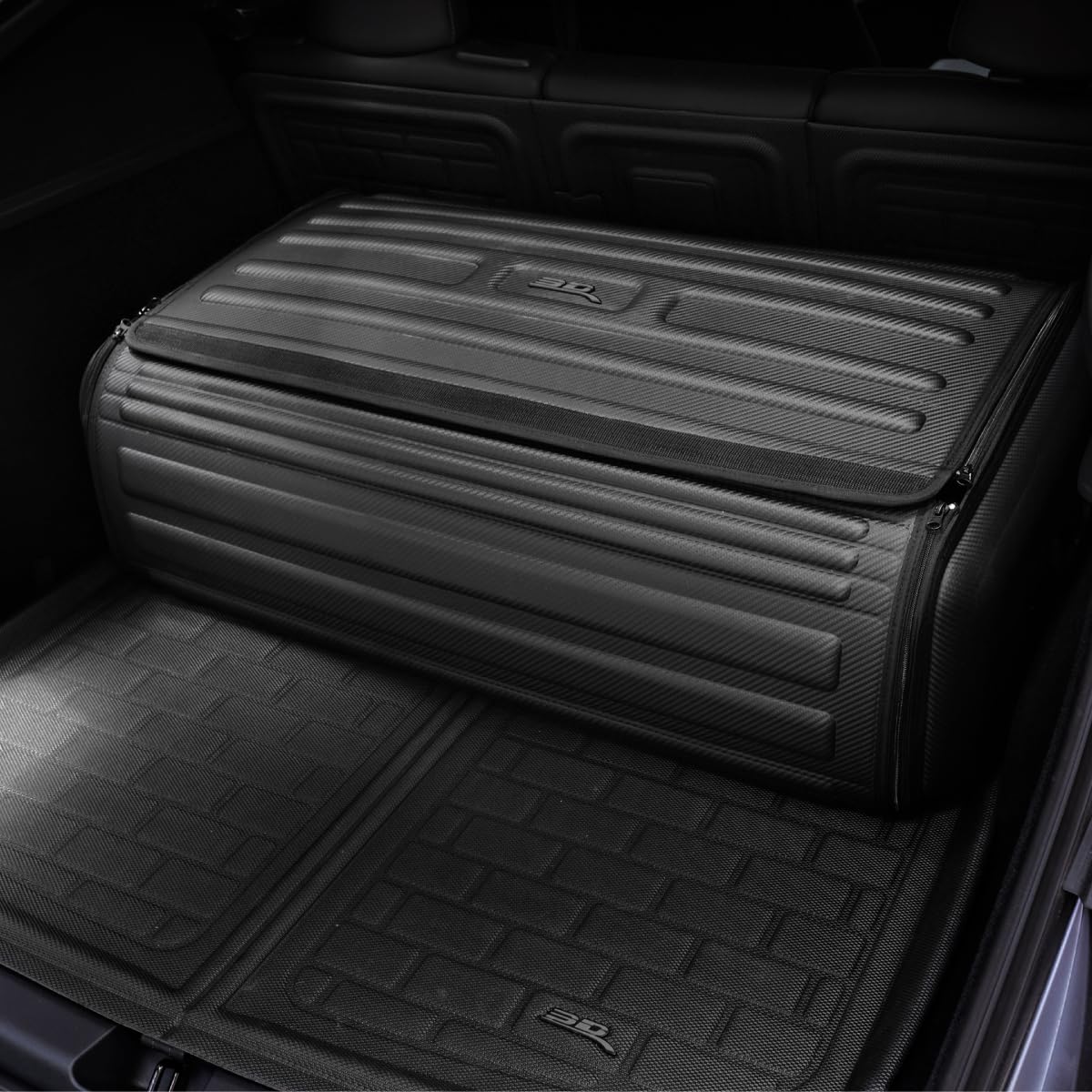 Handy Trunk Organizer 3D MAXpider 175 with Lid (Black) - Waterproof, Foldable, Compatible with SUV, Sedan, and Tools (Carbon Fiber Pattern, 36x23x8,65lb Capacity)