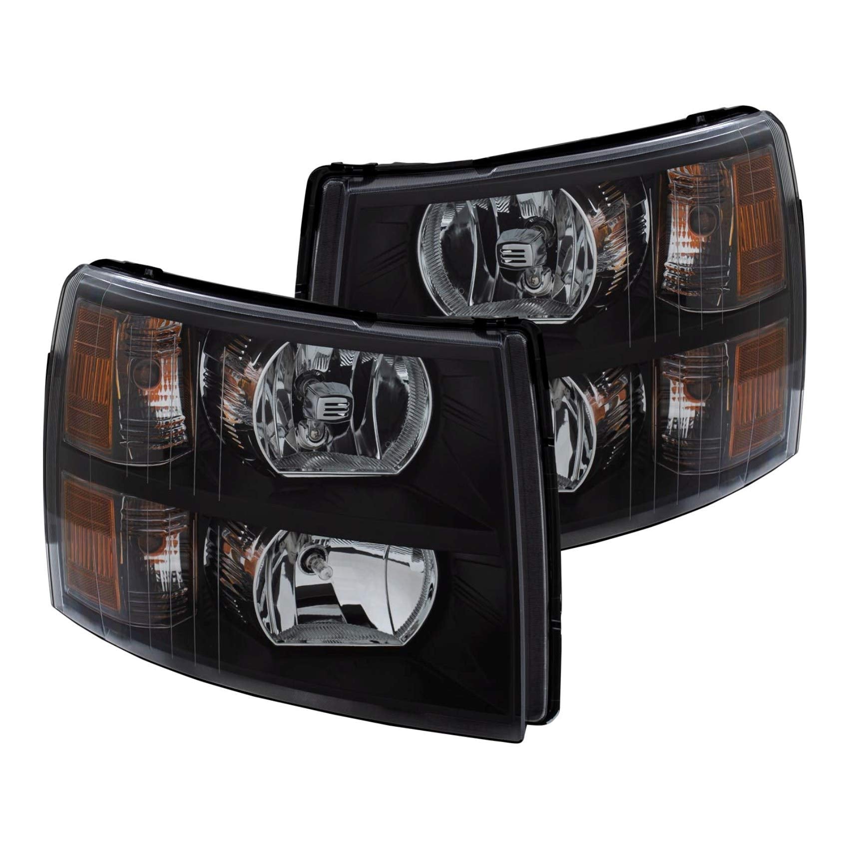 Crystal Headlight Set Anzo USA 111393 Clear Lens Black Housing White/Amber