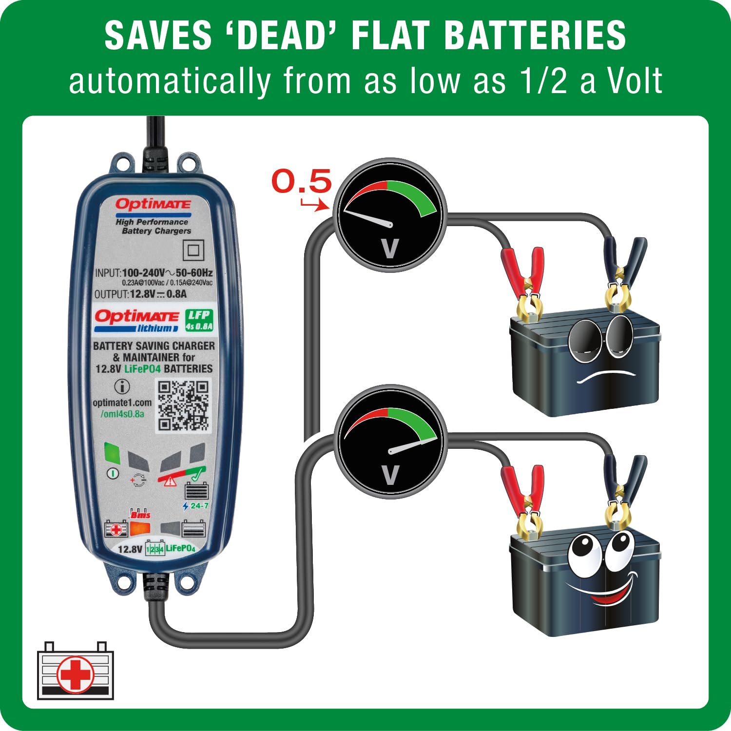 OptiMATE 0.8A Lithium 4s, TM-471, 12.8V 8-step sealed battery saving charger & maintainer