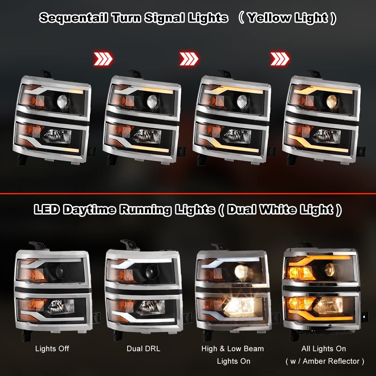 Projector Headlights Assembly Winjet for 2014 2015 Chevrolet Silverado 1500