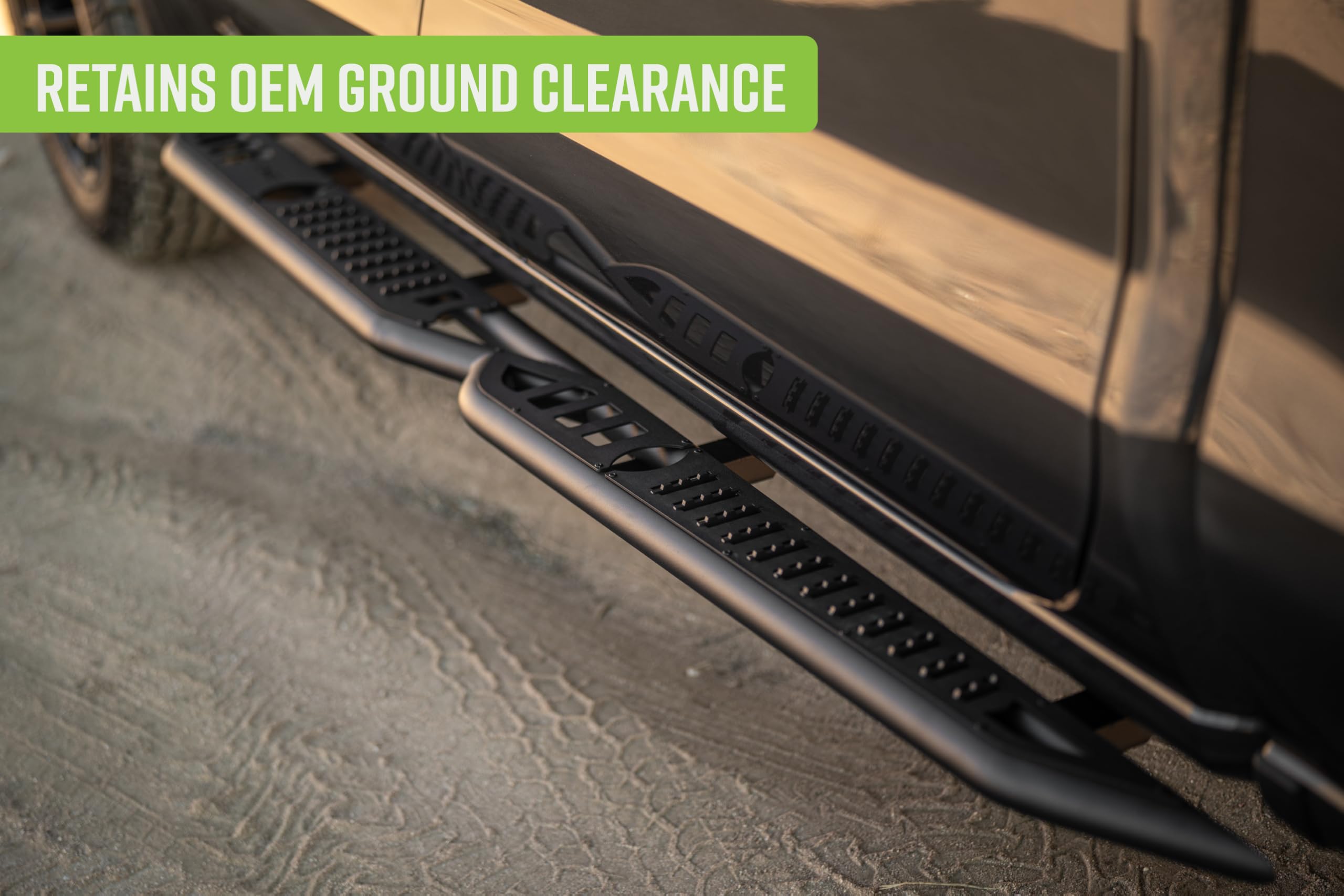 DV8 Offroad OE Plus Side Steps for 2019-2024 Chevy Silverado 1500 & GMC Sierra 1500 Crew Cab | Anti-Slip Design | Provides Protection from Light Trail Debris | Low-Profile Fitment | Powder Coated