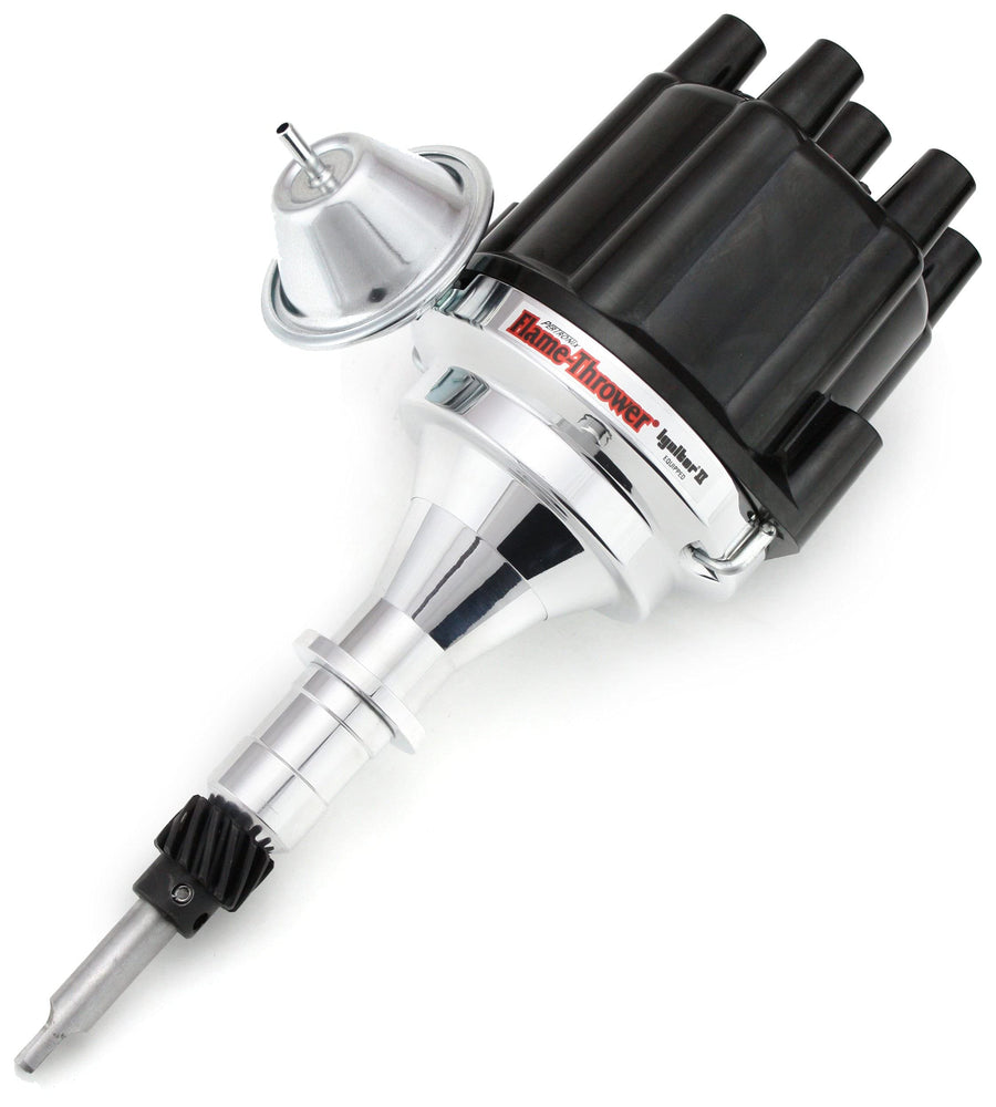 Pertronix D106700 Flame-Thrower Vacuum Advance Plug and Play Black Cap Billet Electronic Distributor with Ignitor II Technology for GM L6