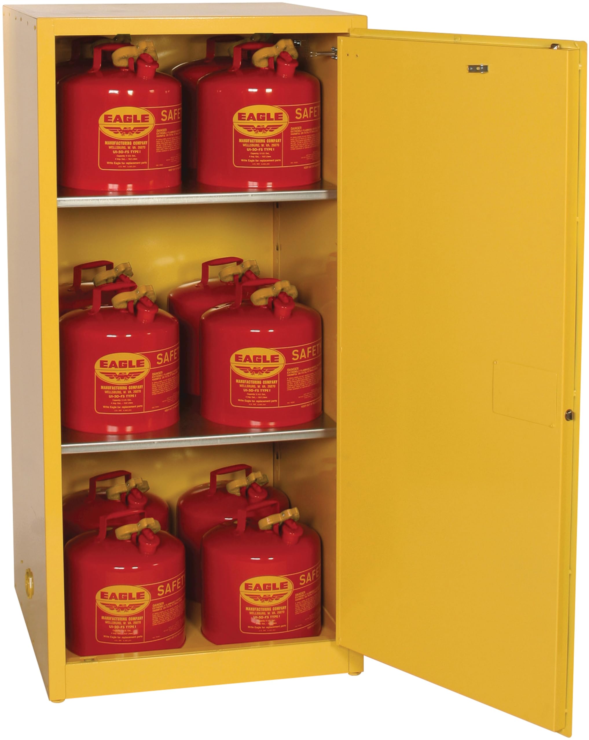 60 Gallon Eagle American Made F﻿lammable Liquid Storage Cabinet, Manual-Close Fireproof Cabinet for Schools, Garages, Manufacturing Facilities, 34" x 34" x 65", 1961X