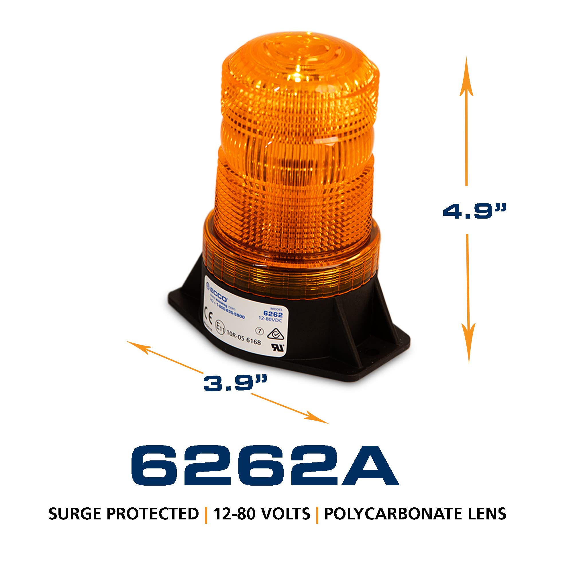 Ecco Light Beacon,Amber,Flashing 6262A - 1 Each