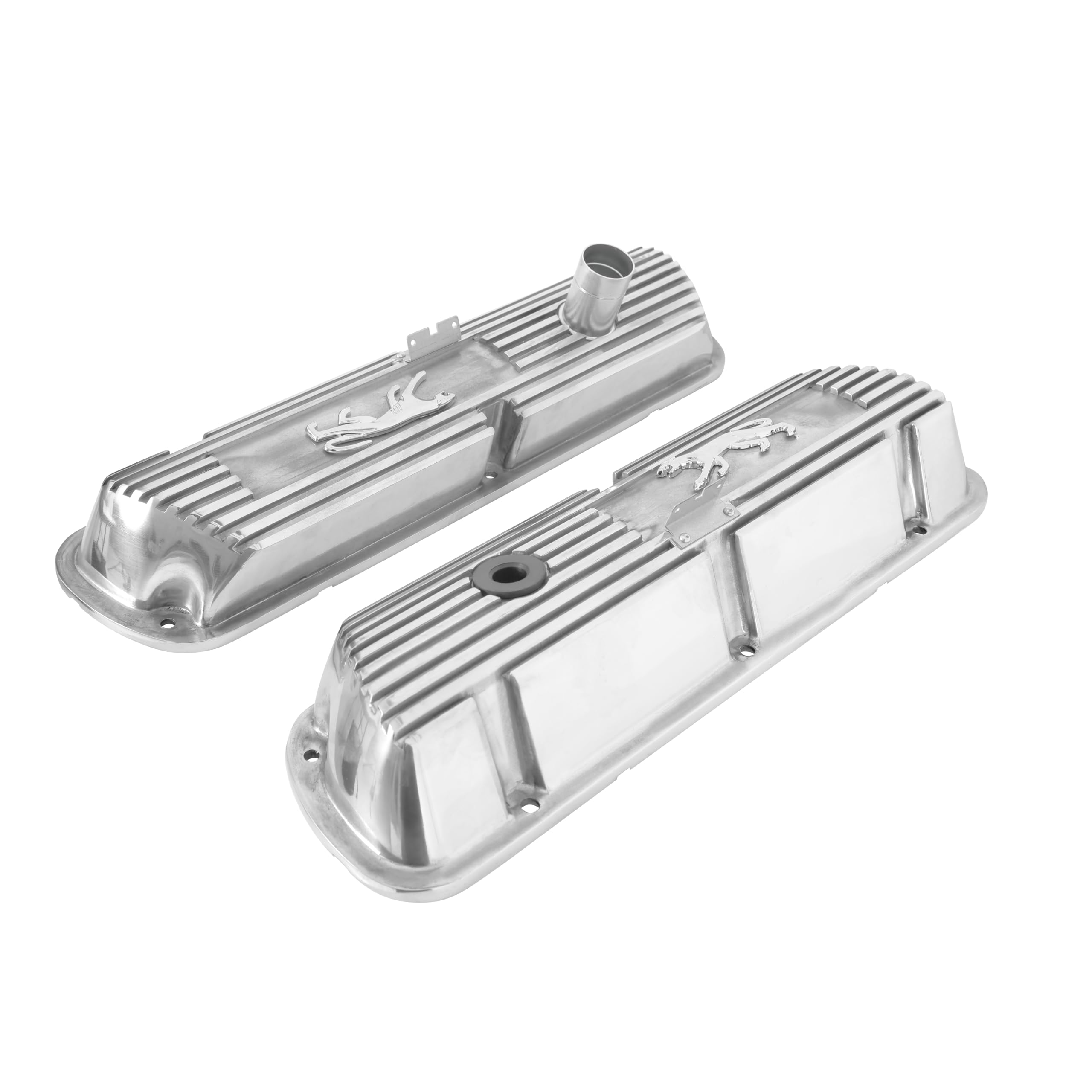Polished Aluminum Scott Drake 6A582-COP Valve Covers Cougar Logo Pair
