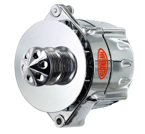 Alt Powermaster GM 12SI Chrome 150A Smooth Look™ 6 grv Pulley Baffle & Cone 1 or 3 Wire