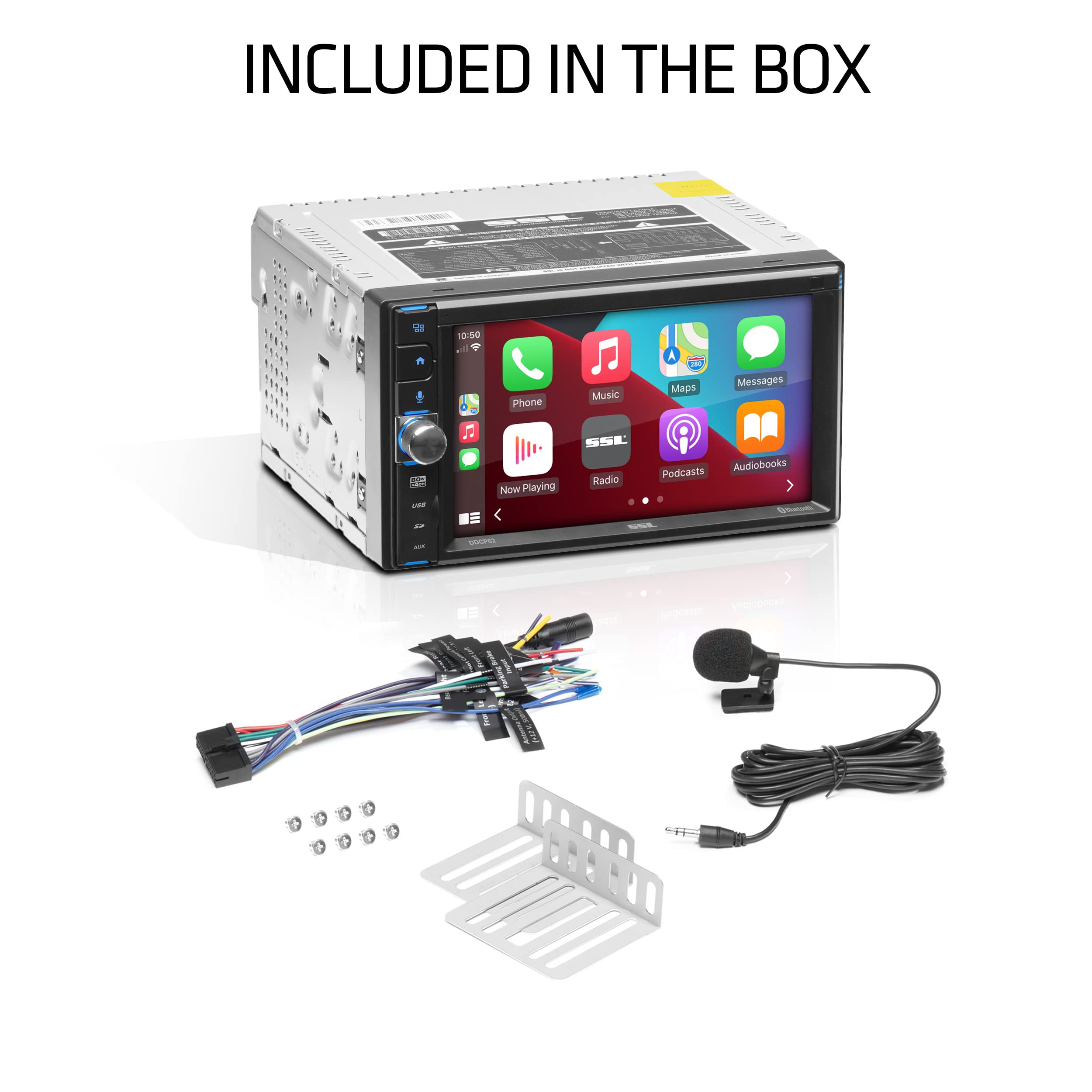 Sound Storm Laboratories DDCP62 Car Stereo - Double Din, Apple CarPlay, 6.2 Inch Capacitive Touchscreen, Bluetooth, No DVD CD Player, AM/FM Radio Receiver, Wireless Remote Control