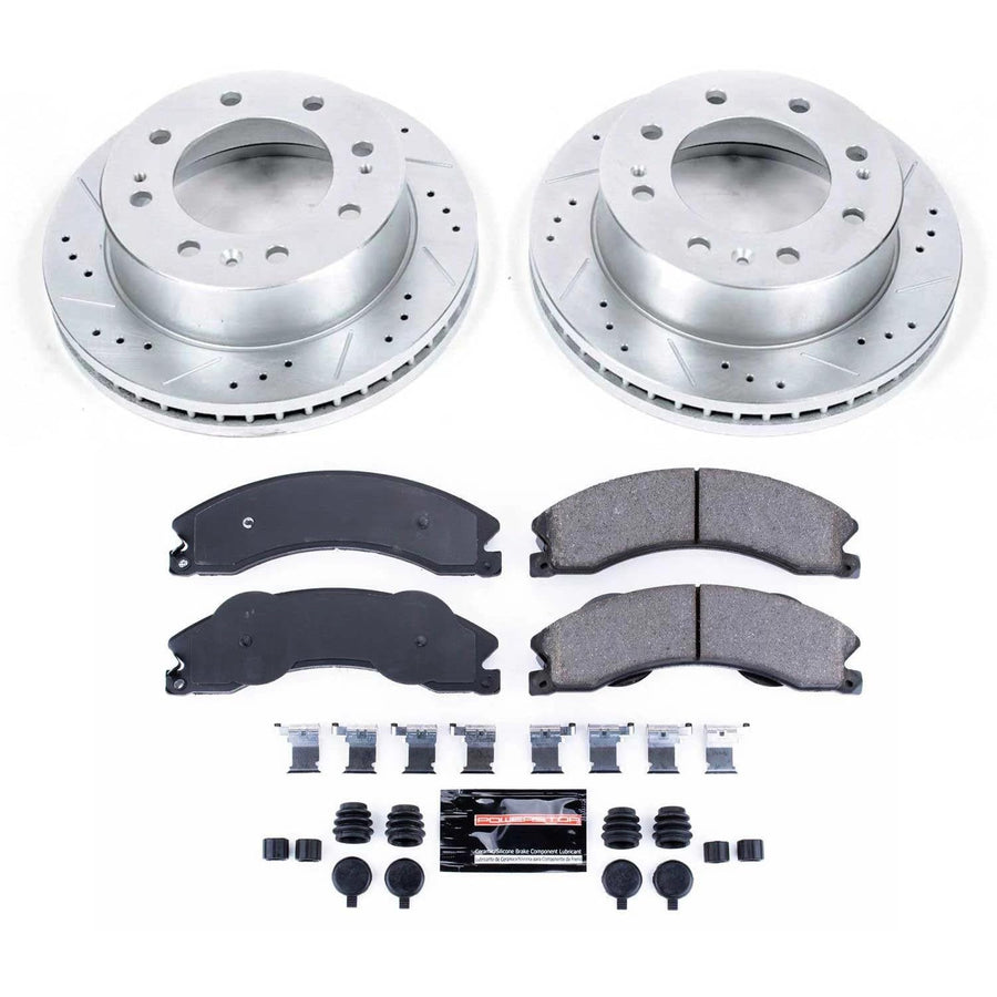 Power Stop K5559 Z23 Carbon Fiber Brake Pads Front with Drilled & Slotted Brake Rotors Kit For Chevrolet Silverado 2500, Chevrolet Silverado 3500, GMC Sierra 2500, GMC Sierra 350 [Model Specific]