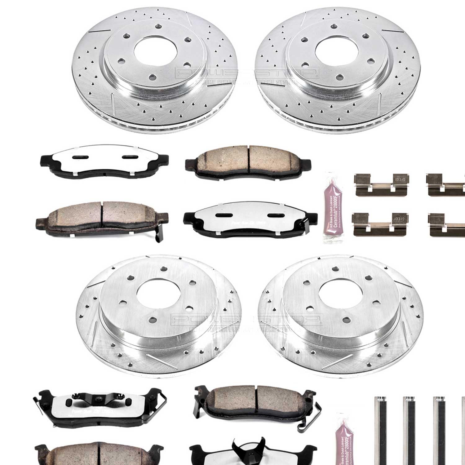 Power Stop Brake Kit Front and Rear For 2005 2006 2007 Infiniti QX56 2005 2006 Nissan Armada - Truck & Tow Carbon Fiber Ceramic Pads & Drilled and Slotted Rotors Replacement, K212-36