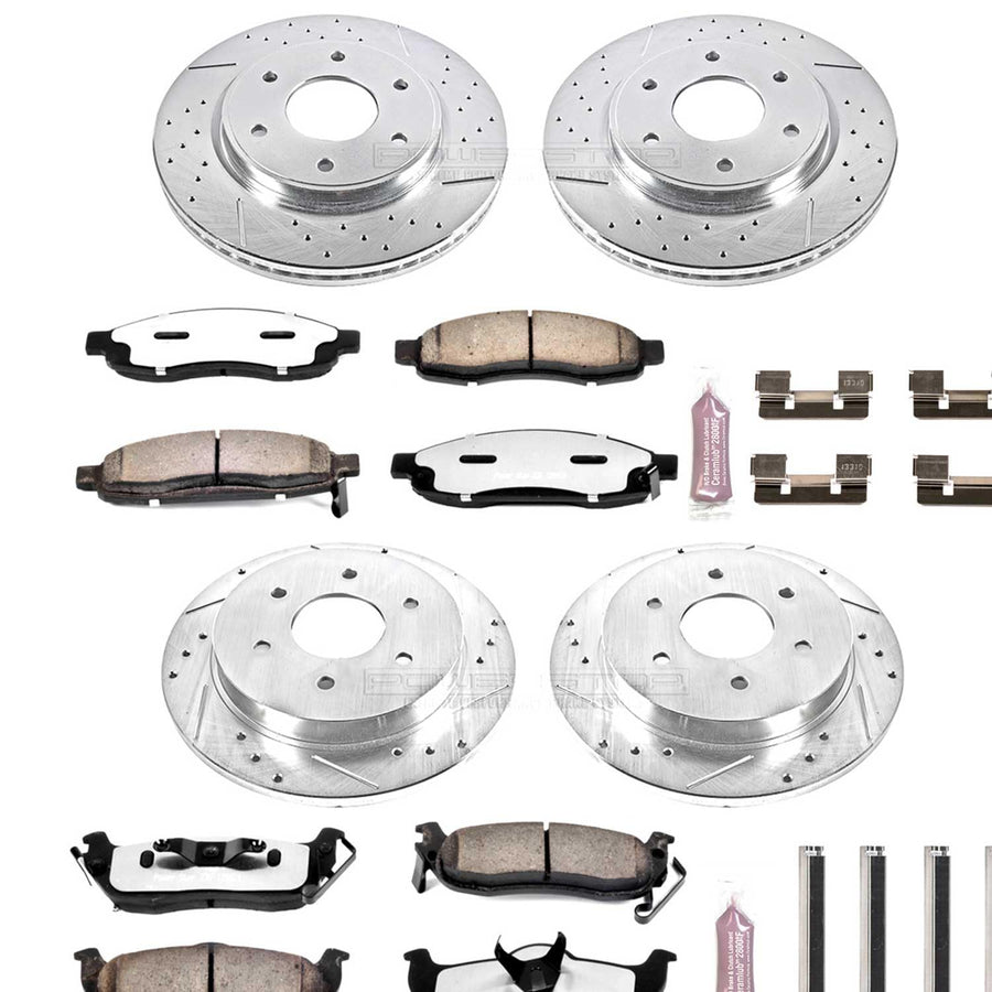 Power Stop Brake Kit Front and Rear For 2005 2006 2007 Infiniti QX56 2005 2006 Nissan Armada - Truck & Tow Carbon Fiber Ceramic Pads & Drilled and Slotted Rotors Replacement, K212-36