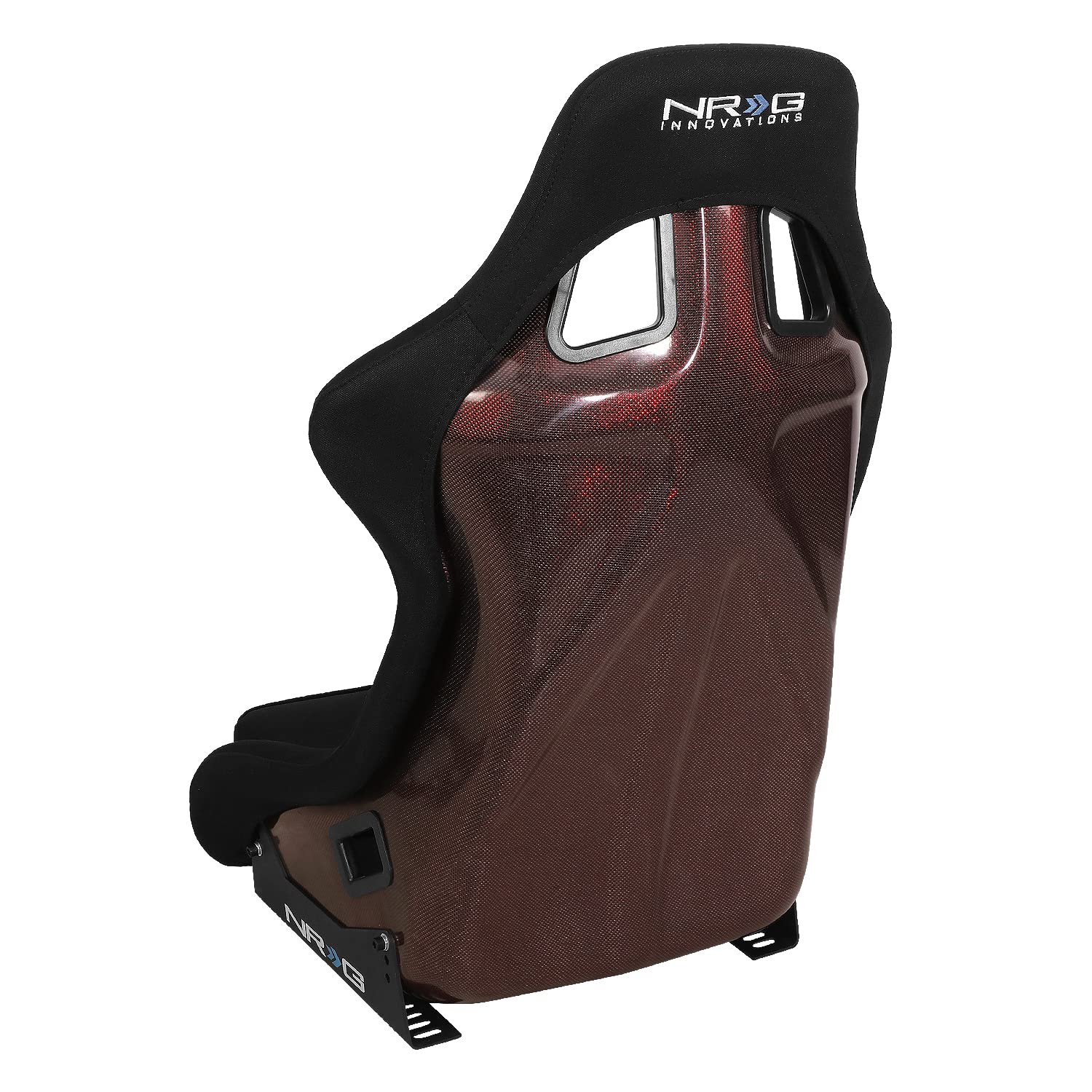 NRG Innovations Fixed Back NRG-RSC-302CF-RD Bucket Racing Seat with Universal Side Mount Bracket,Red Carbon Fiber Back, Black/Red