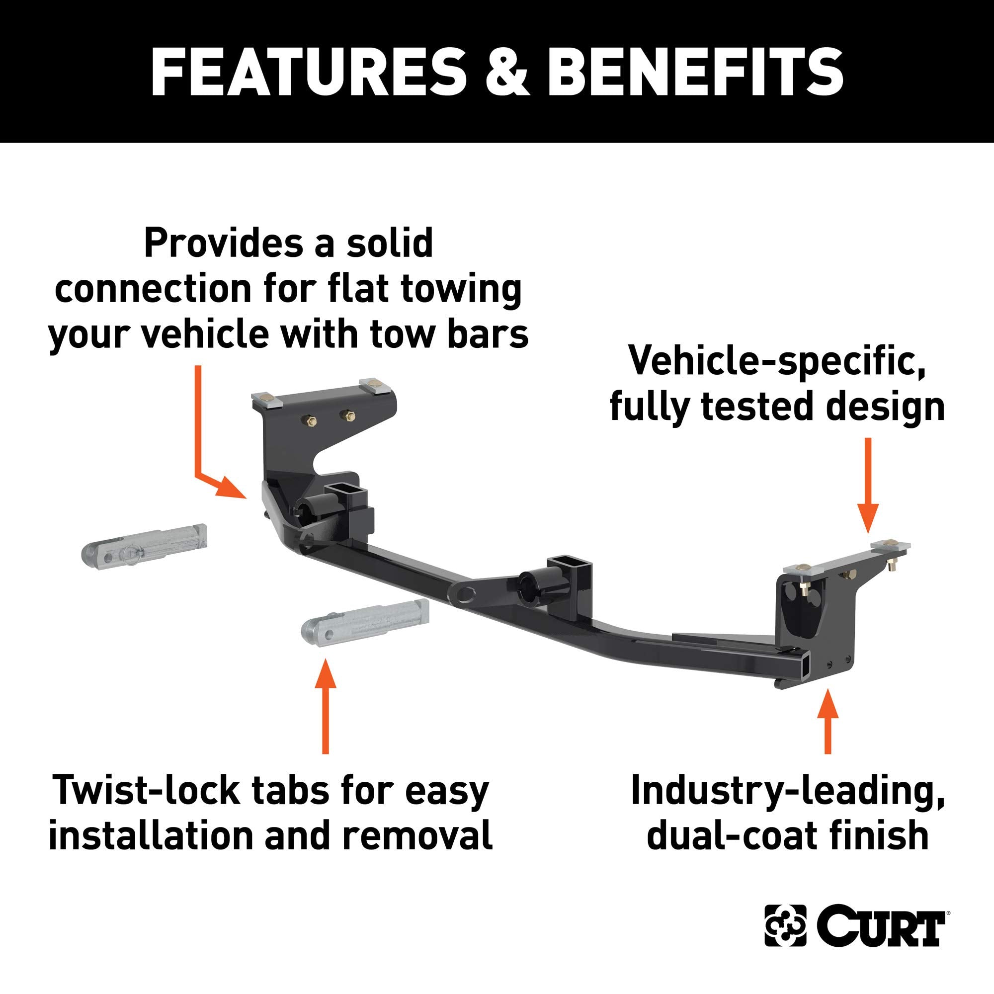 CURT Custom Tow Bar Base Plate Brackets for Dinghy Towing, Fits Select GMC Acadia 70118