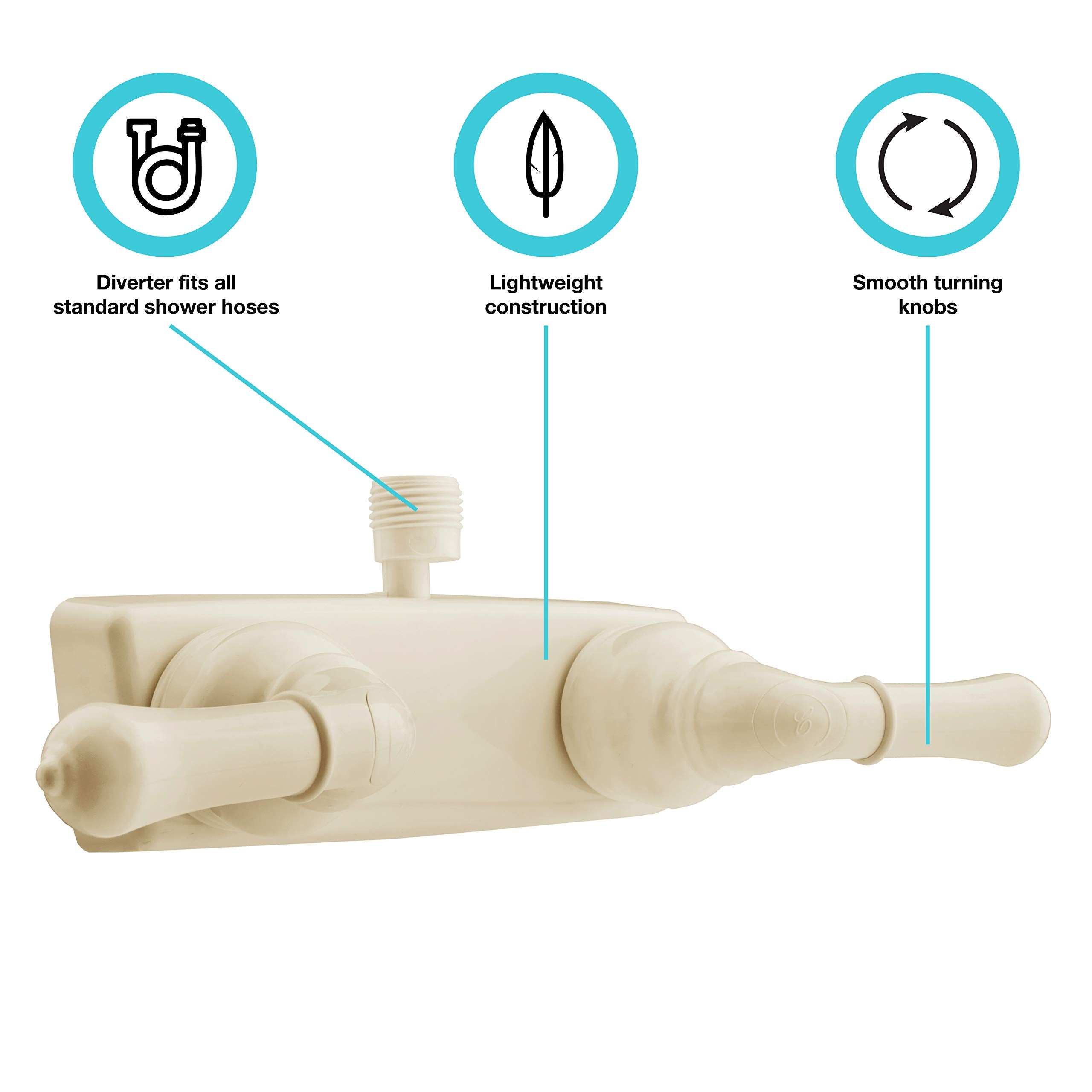 RV/Motorhome Shower Faucet Dura Faucet (DF-SA100C-BQ) Valve Diverter with Easy Turn Handles (Bisque Parchment)