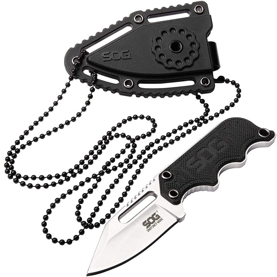 SOG Mini Instinct Small Fixed Blade Knife- 8.75 Inch x 1 Inch x 4 Inch Full Tang Adjustable Clip Belt or Boot Knife with Tactical Knife Sheath and Neck Knife Lanyard (NB1002-CP)