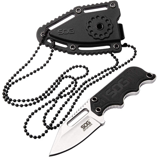 SOG Mini Instinct Small Fixed Blade Knife- 8.75 Inch x 1 Inch x 4 Inch Full Tang Adjustable Clip Belt or Boot Knife with Tactical Knife Sheath and Neck Knife Lanyard (NB1002-CP)