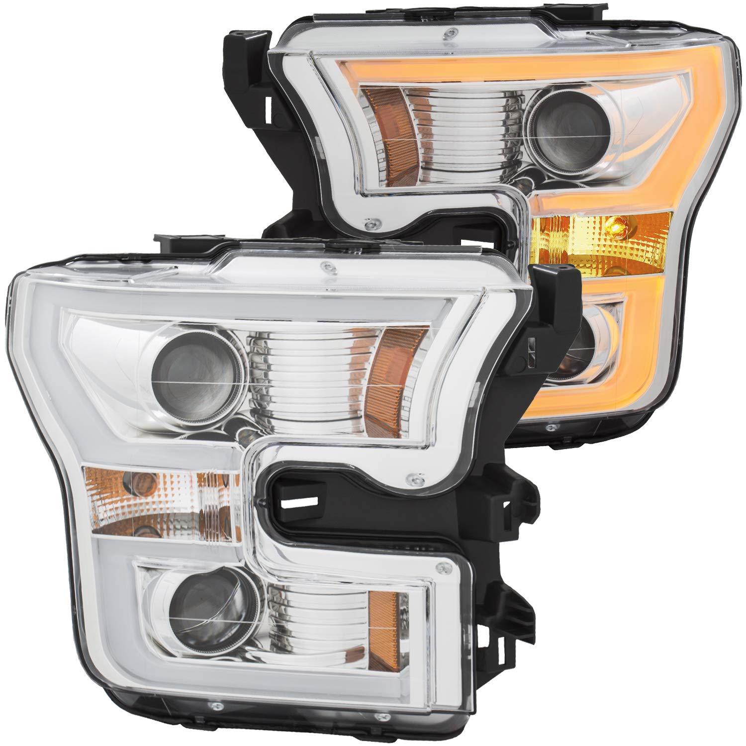 FORD F-150 AnzoUSA 15-17 PROJECTOR PLANK STYLE SWITCHBACK H.L. CHROME/AMBER