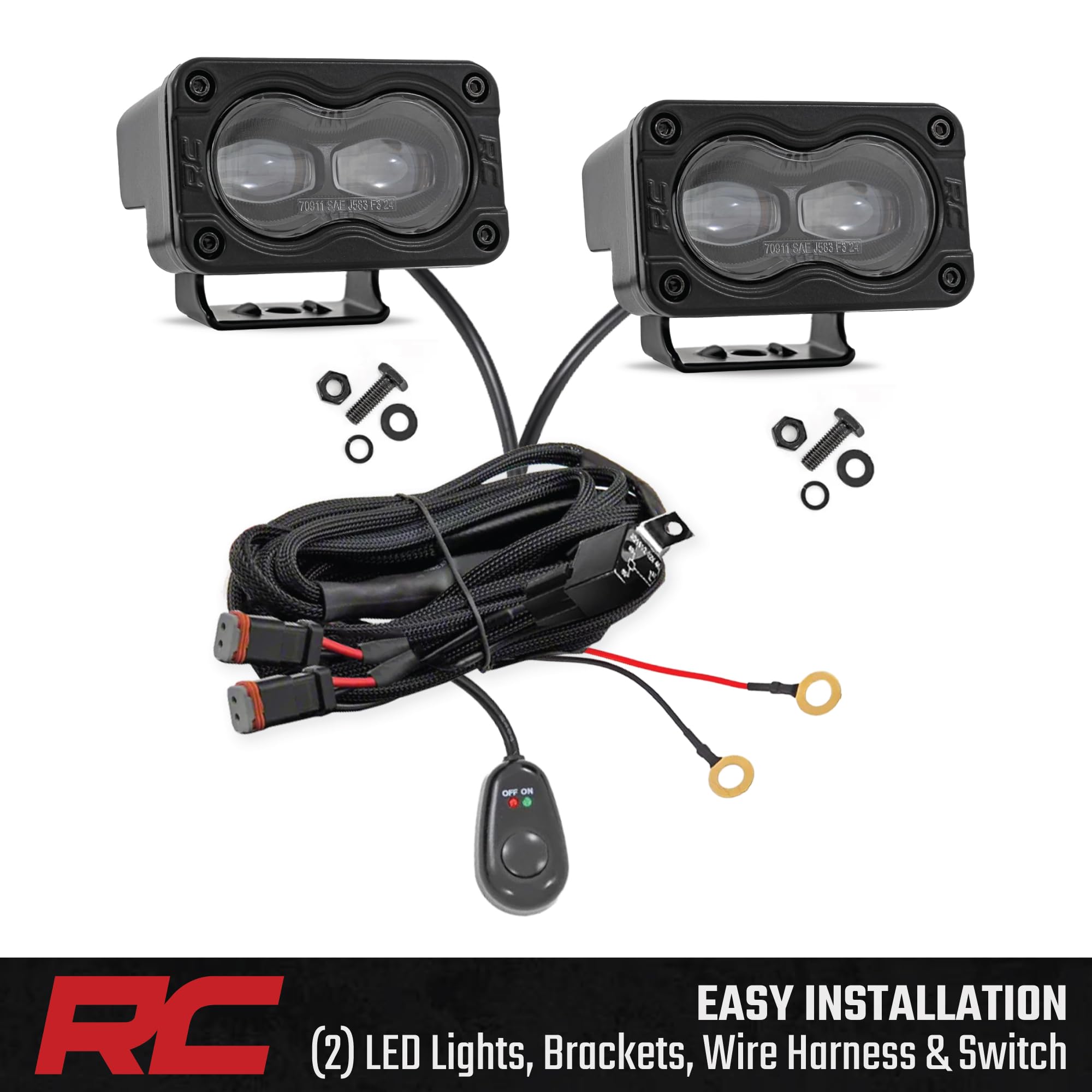 Rough Country Slim LED SAE Fog Lights 3" x 1.75" - Street Legal Fog Light Kit, Swivel Mount, IP67 Waterproof, White
