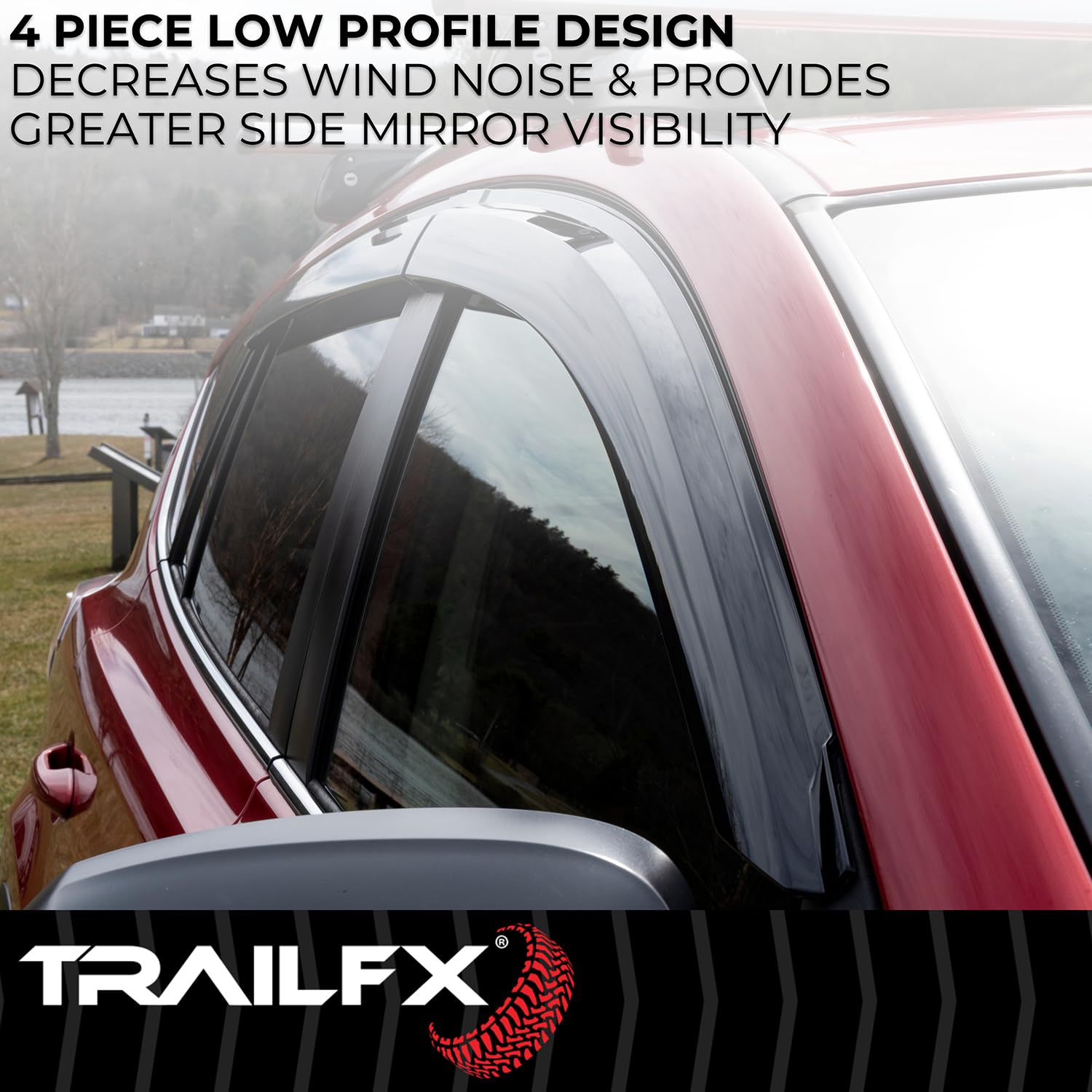 4-PC TrailFX 4182H Low Profile Tape-On Smoke Window Vents Acrylic Rainguards Fits 2022-2026 Ford Maverick Outside Channel Mount Set of 4