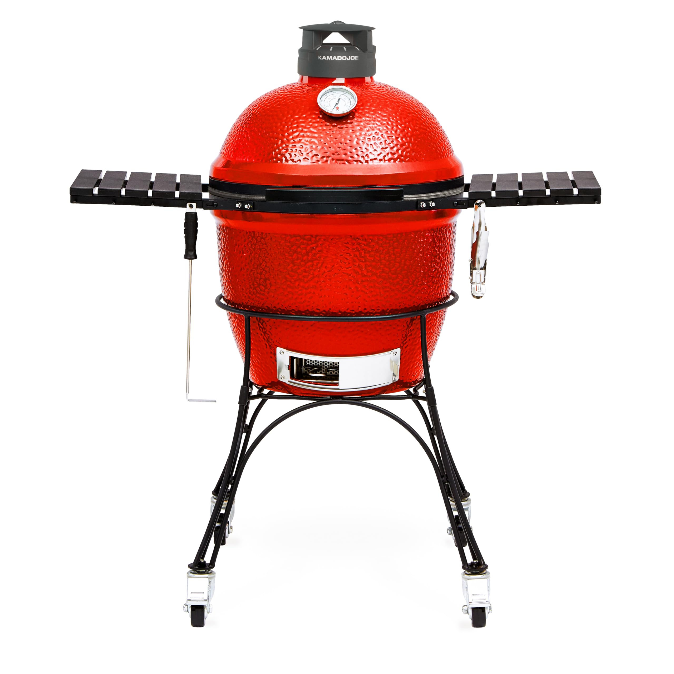 Kamado Joe 18-inch Classic Joe Series II Ceramic Charcoal Grill and Smoker with Cart, Side Shelves, Stainless Steel Grates and 250 Cooking Square Inches in Red, Model KJ-23RHC