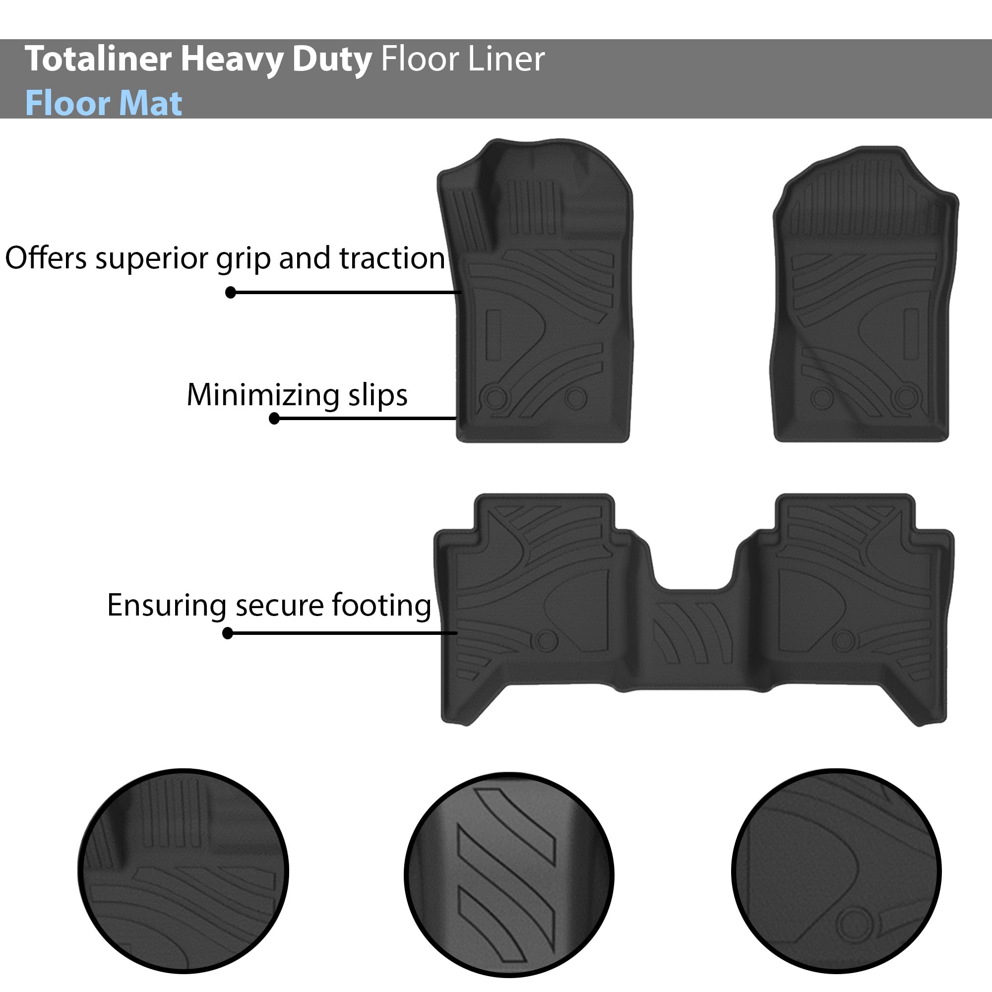 TOTALINER Black Horse Heavy Duty Floor Mat Anti-Skid Black 1.37'' Thickness Compatible with 2023-2025 Ford Ranger SuperCrew Cab-FMFRA23