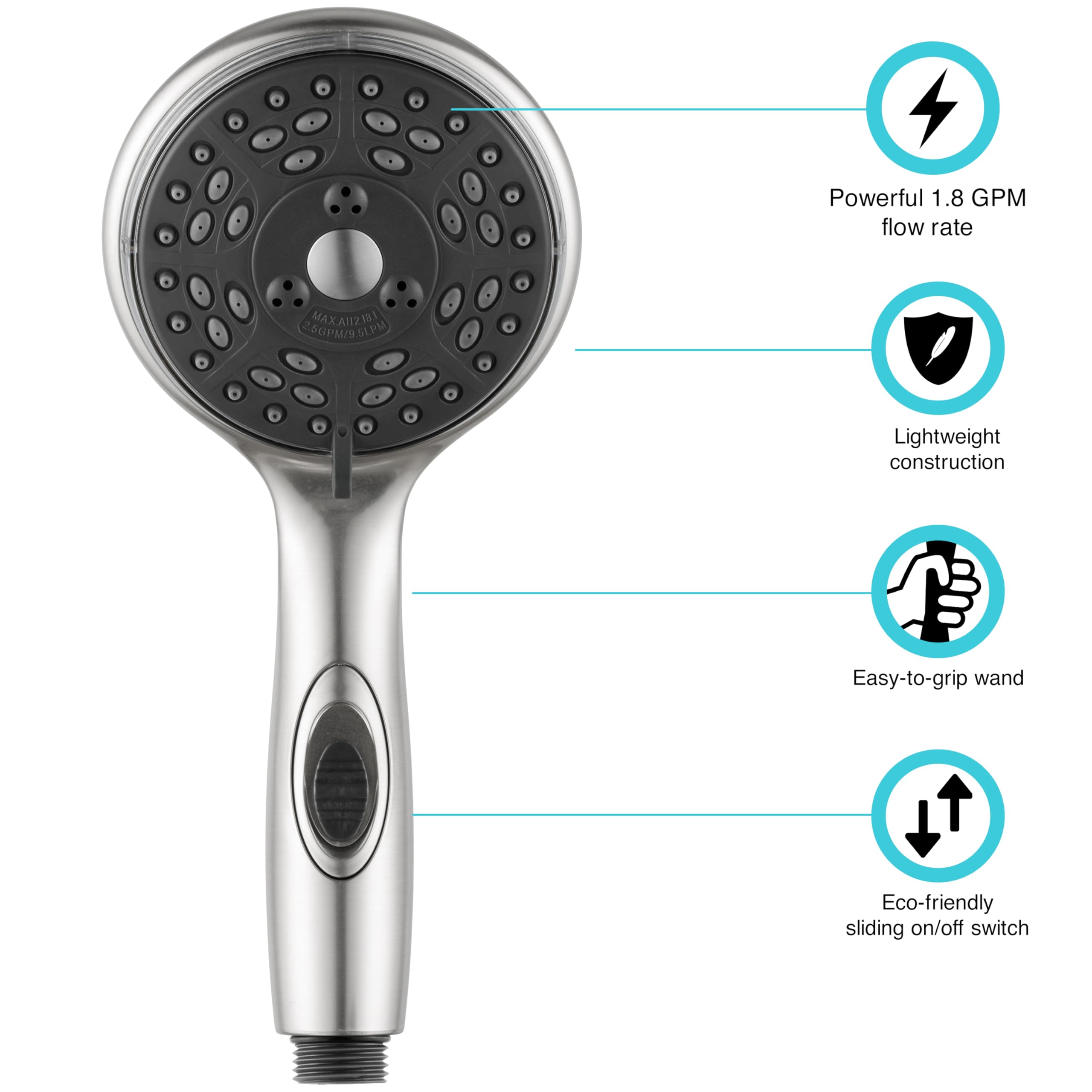 Dura Faucet Handheld Premium RV Shower Wand with Eco-Friendly On/Off Switch (Brushed Satin Nickel)