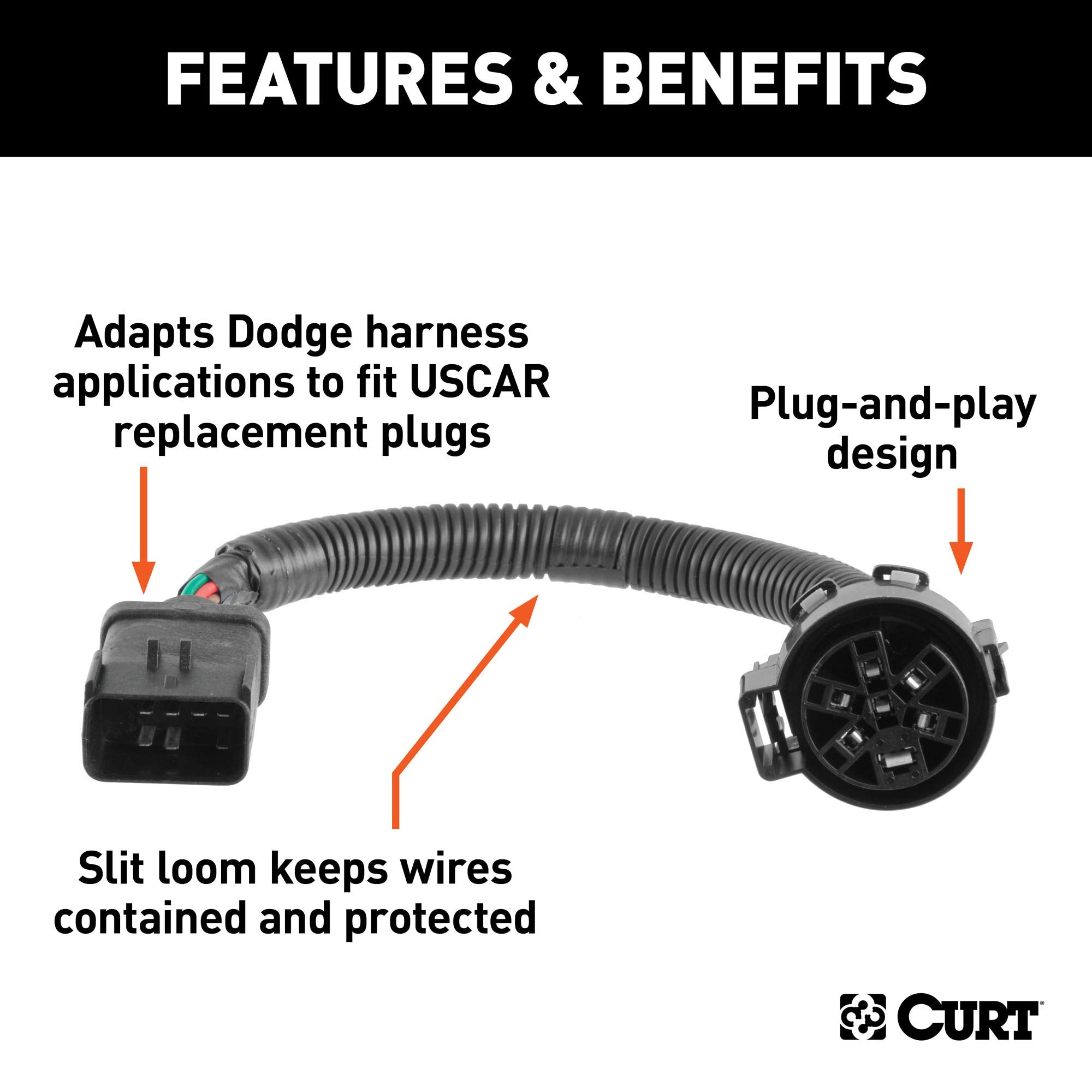 CURT 57300 Wiring Harness Adapter to USCAR 8-Prong, Select Chrysler, Dodge, Freightliner, Jeep, Mitsubishi