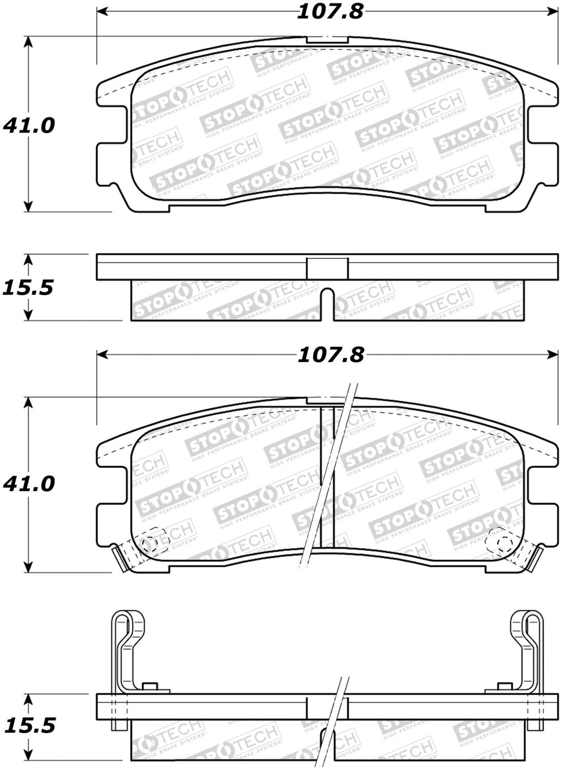 Rear StopTech 308.03831 Brake Pads with Shims and Hardware Street