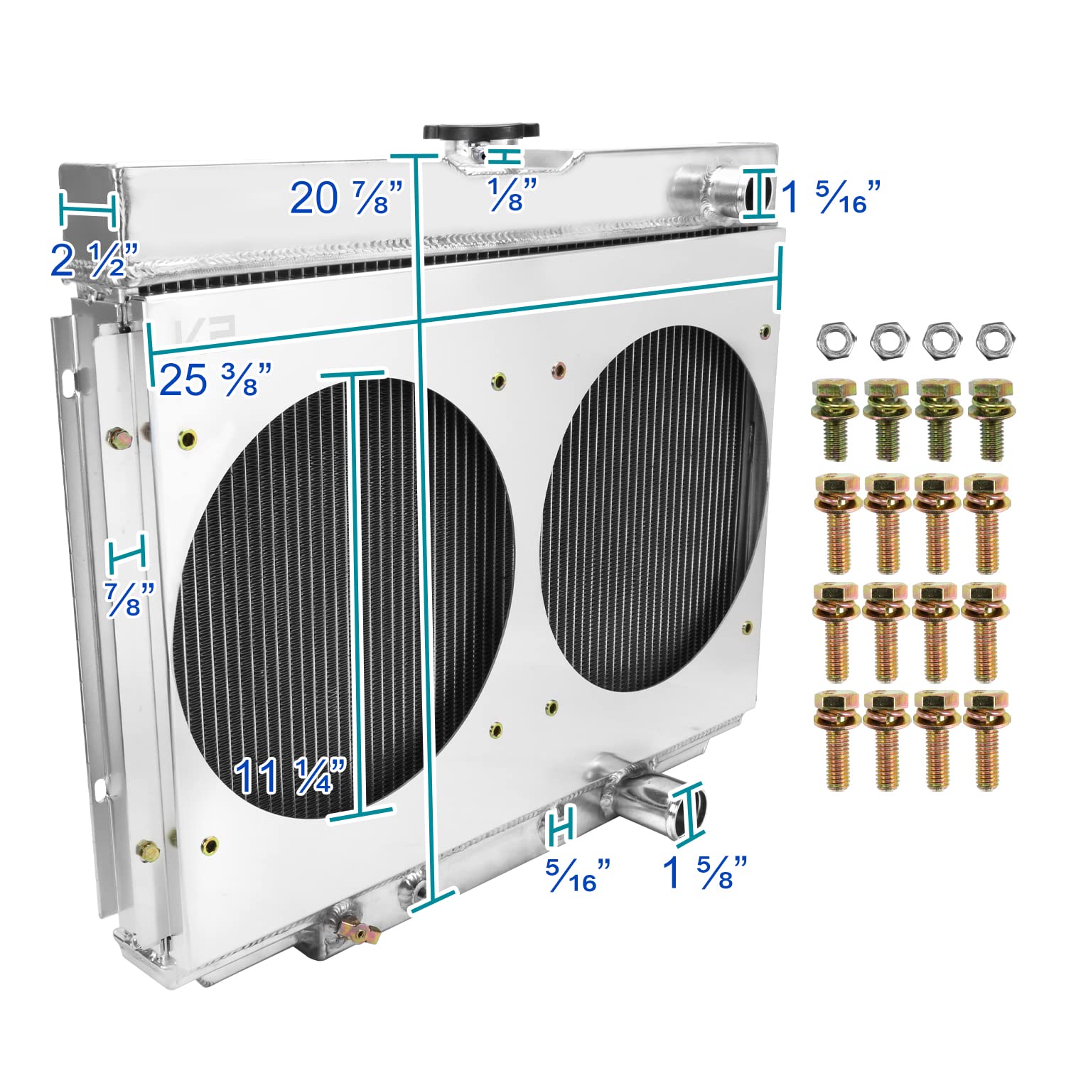3 Row Aluminum Cooling Radiator with Fan Shroud Spec-D Tuning Compatible with 1967-1970 Ford Mustang