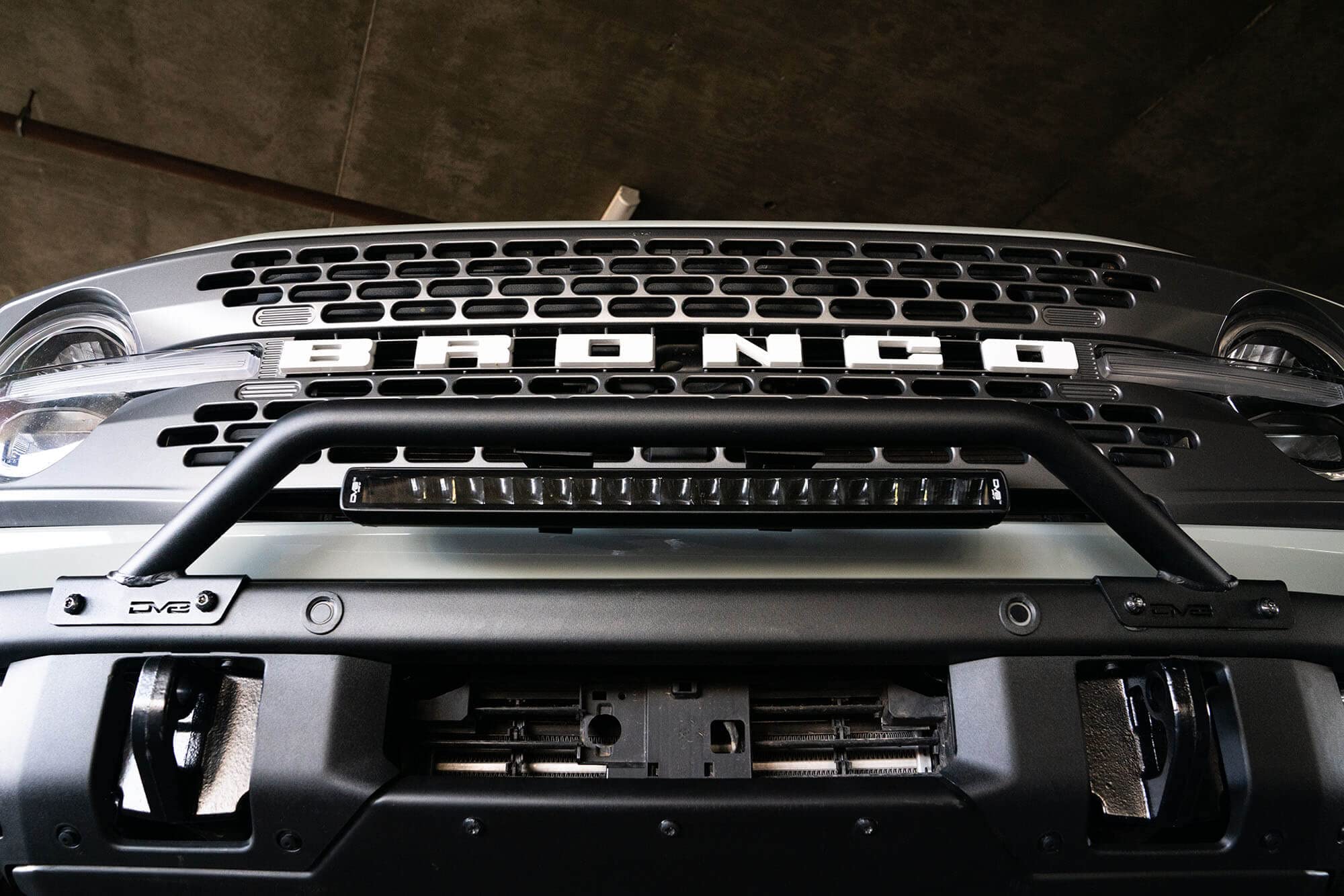 Offroad DV8 Factory Steel Bumper Bull Bar for 2021-2025 Ford Bronco | Low-Profile Design | 2 Adjustable LED Light Mounts | No Drill Installation