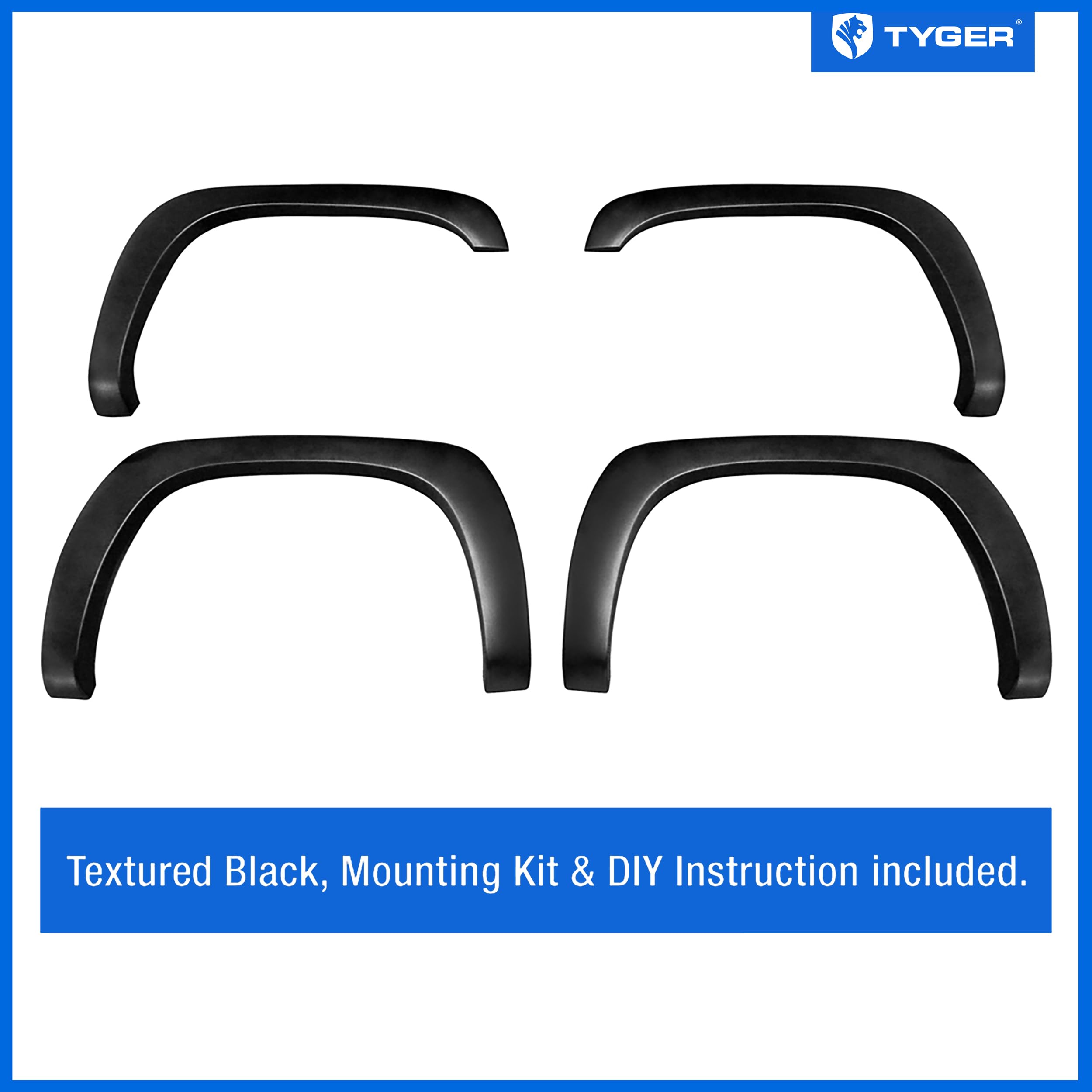Tyger Auto Fender Flare Compatible with 1999-2006 GMC Sierra Chevy Silverado 1500 2500 3500HD; 2007 Classic Fleetside, Fine-Textured Black Paintable Factory Style 4pc | TG-FF6C4218