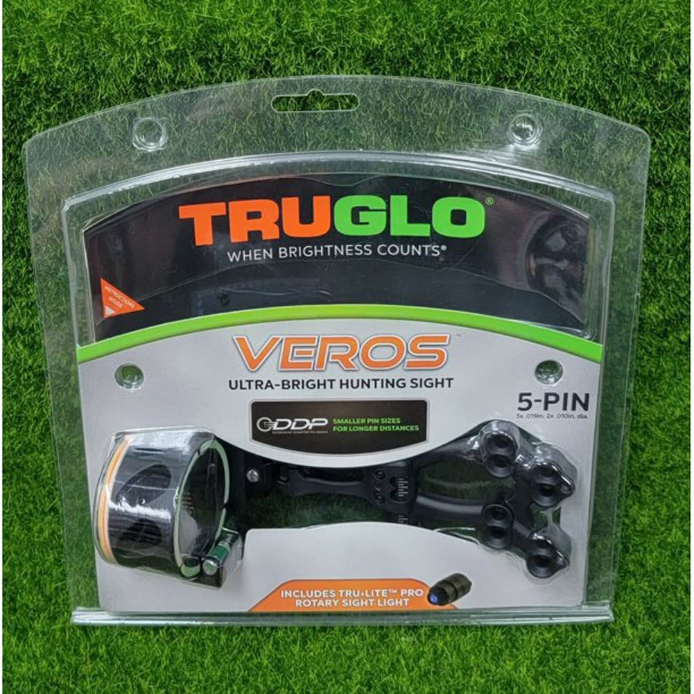 5-Pin TRUGLO VEROS Ultra-Bright Durable Lightweight Micro-Adjustable Archery Hunting Bow Sight with Decreasing Diameter Pins Design & Large Circular Field of View, Black