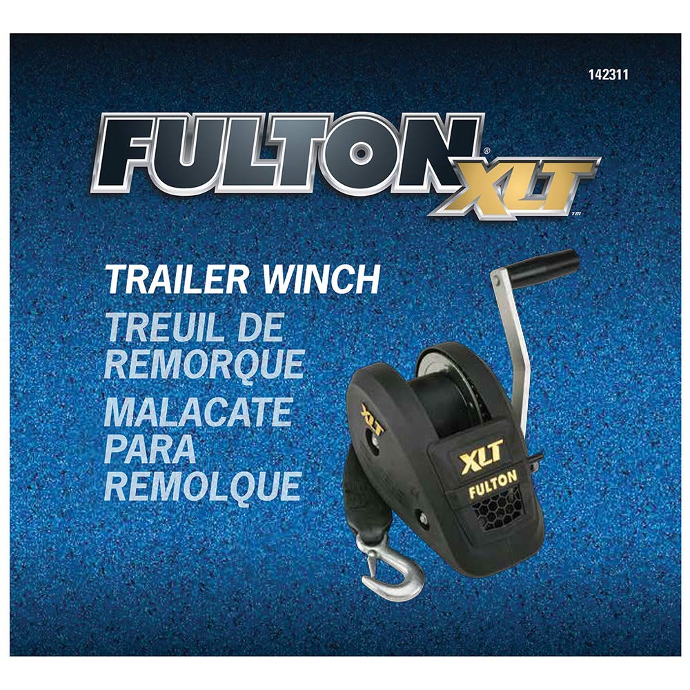 Fulton XLT 142311 Marine Trailer Winch, Single-Speed, 1,500 lbs. Capacity, 20 Foot Strap, 8 Inch Handle, Black Cover