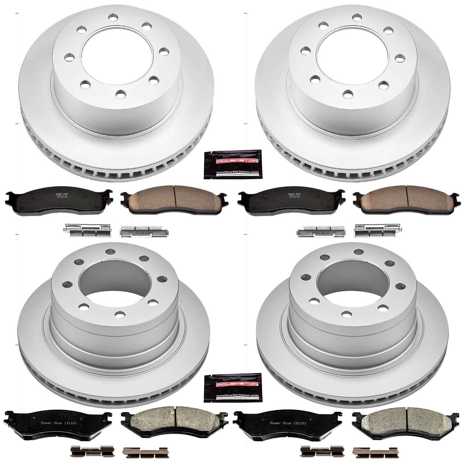 Power Stop CRK5468 Brake Rotor & Coated Ceramic Brake Pads- front & rear For Dodge Ram 1500 2006-2008, Dodge Ram 2500 2003-2008, Dodge Ram 3500 2003-2008 [Model Specific]