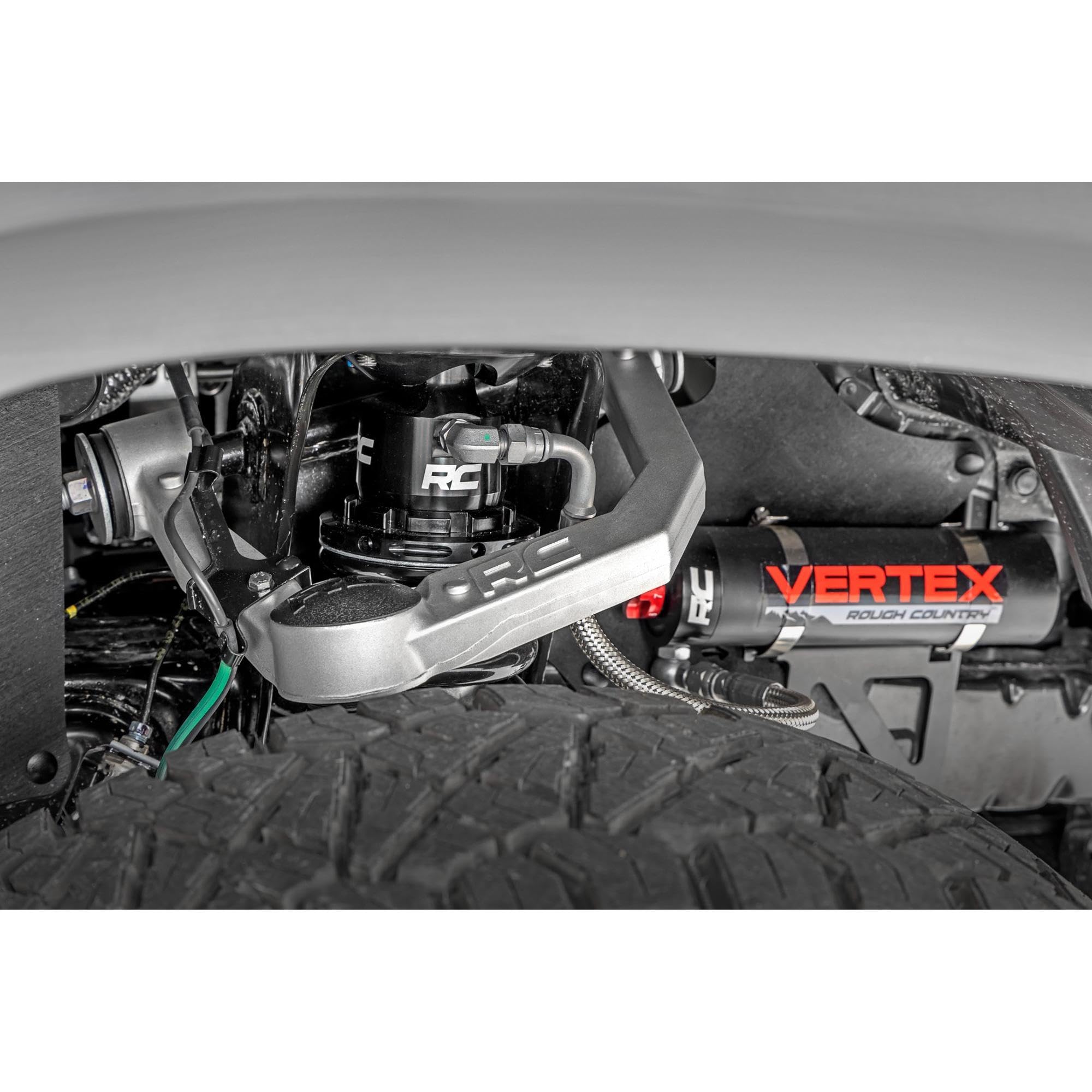 3.5" Rough Country Bolt-On Lift Kit with Vertex Coilovers/Vertex Shocks for Toyota Tacoma 4WD (2005-2023) - Lifted Leaf Springs, Red Control Arms