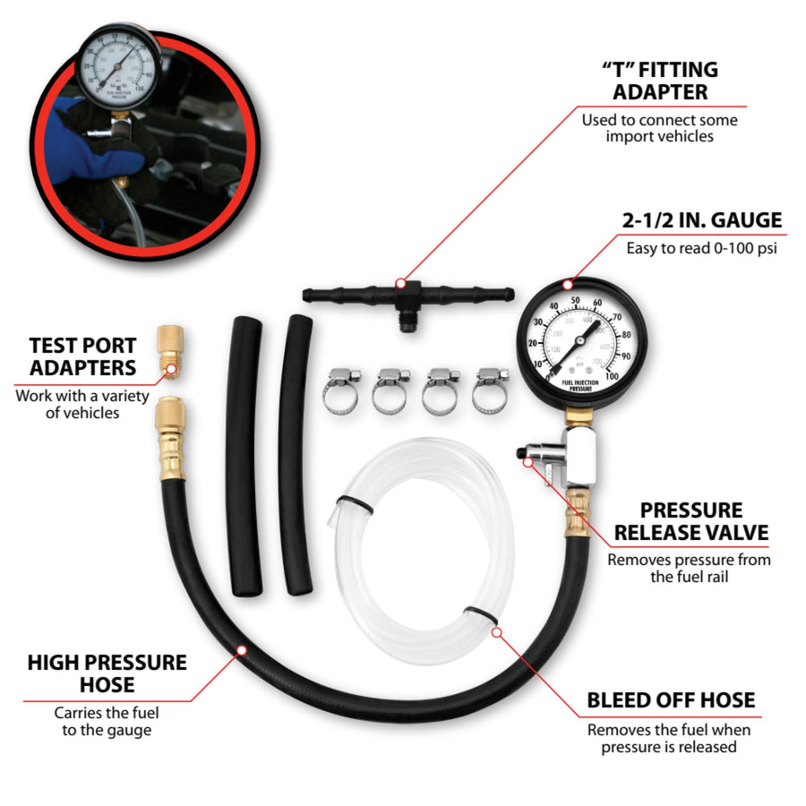 Fuel Injection Pressure Tester Performance Tool W80595 - Essential Tool for Diagnosing Fuel System Issues in Vehicles