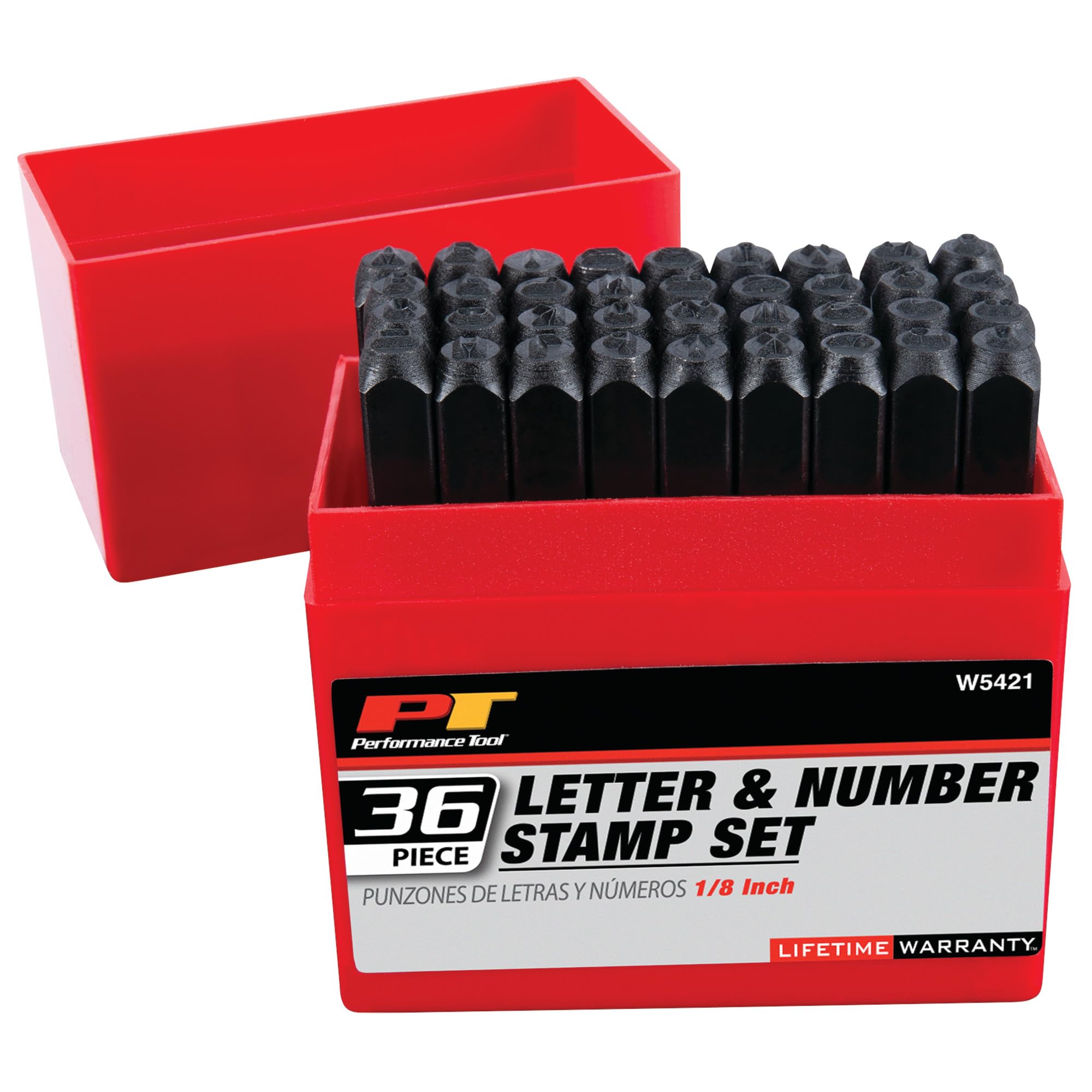 W5421 Performance Tool 36 Piece 1/8-Inch Steel Letter/Number Stamping Set with Handy Storage Box for Identification on Most Items