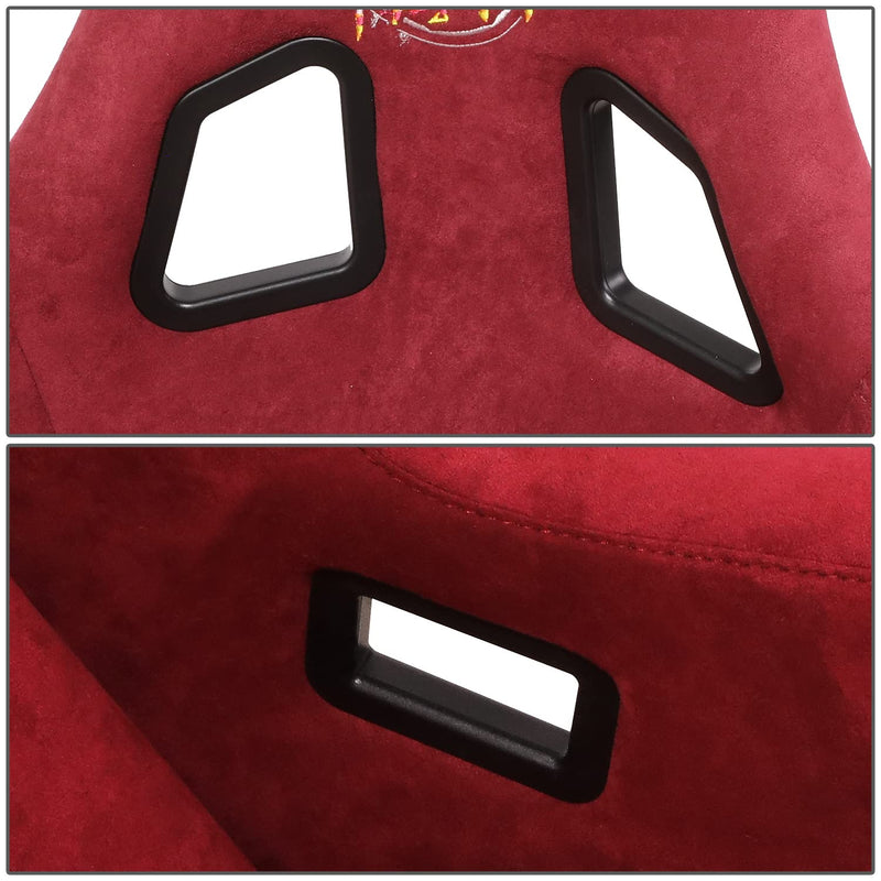 NRG Innovations Universal Fixed Back NRG-FRP-302MAR-PRISMA Bucket Racing Seat for 5-Point Harnesses, Size L, Maroon Alcantara Material, 24" W X 35" H X 18" D