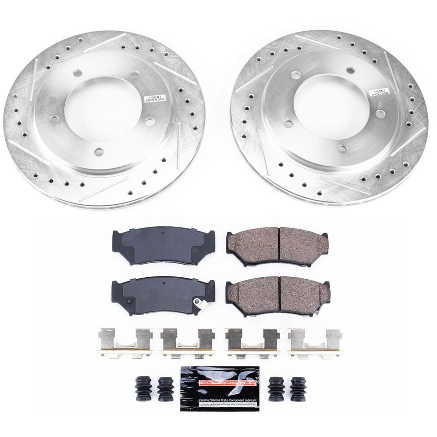 Power Stop K5014 Z23 Carbon Fiber Brake Pads with Drilled & Slotted Brake Rotors Kit For Chevrolet Tracker 2000-2004, Suzuki Vitara 1999-2004 [Model Specific]
